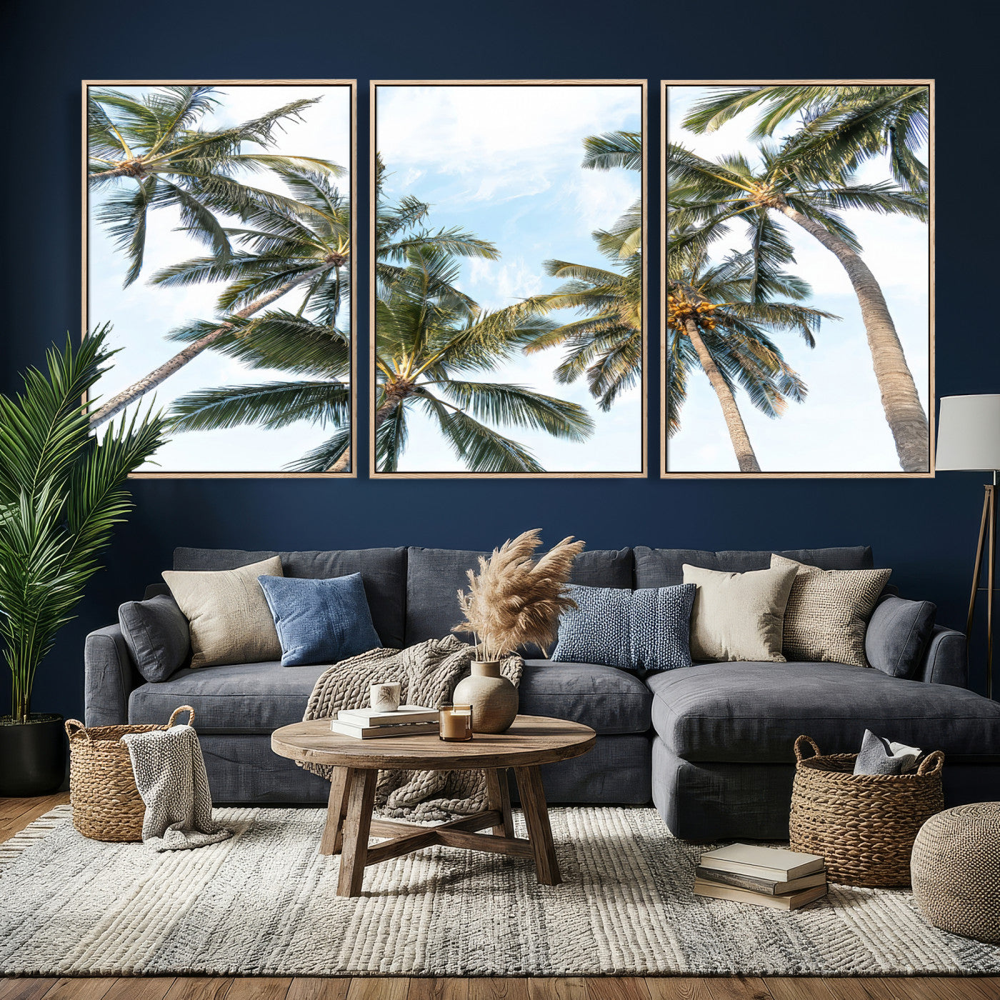 87247012-MGV-CV-36X24 - Tropical Palm Trees Wall Art – Sunlit Leaves & Blue Sky Canvas Print, Island Breeze and Vacation Vibes for Office or Home Decor
