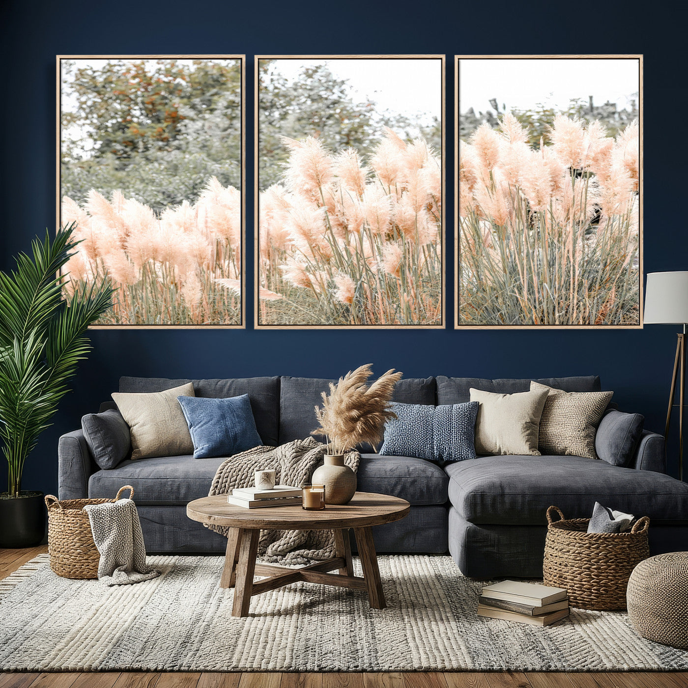 21826392-MGV-CV-36X24 - Pampas Grass Wall Art – Soft Blush Hues and Natural Texture Canvas Print, Serene Outdoors & Botanical Charm for Living Room or Nature Decor