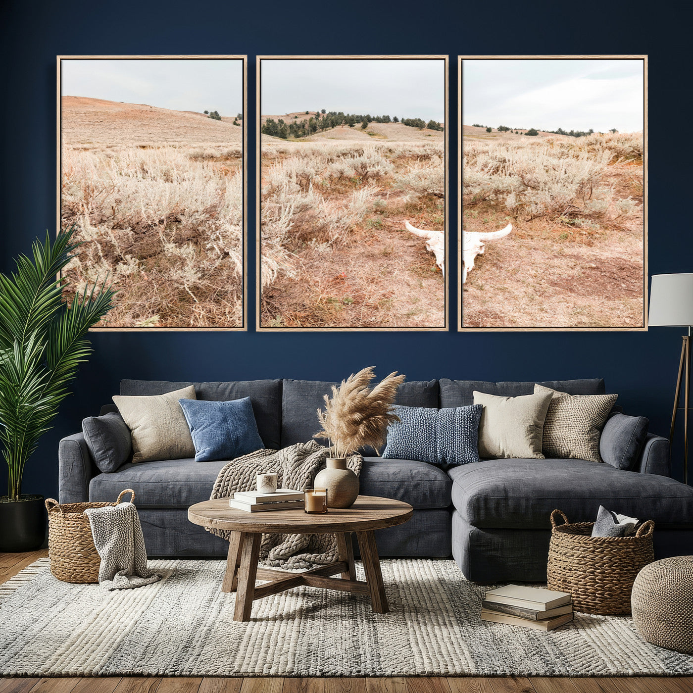 97234735-MGV-CV-36X24 - Desert Skull Wall Art – Arid Landscape & Sagebrush Canvas Print, Rustic Nature and Earth Tones for Living Room or Minimalist Decor