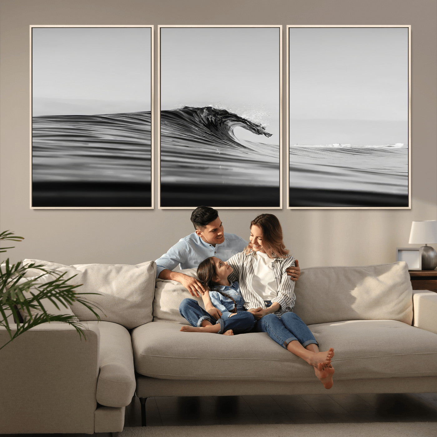 -Black Wave Wall Art Canvas Print, Framed Abstract Surf Art Picture Print, Minimalist Ocean Perfect Minimalist Coastal Decor Artwork