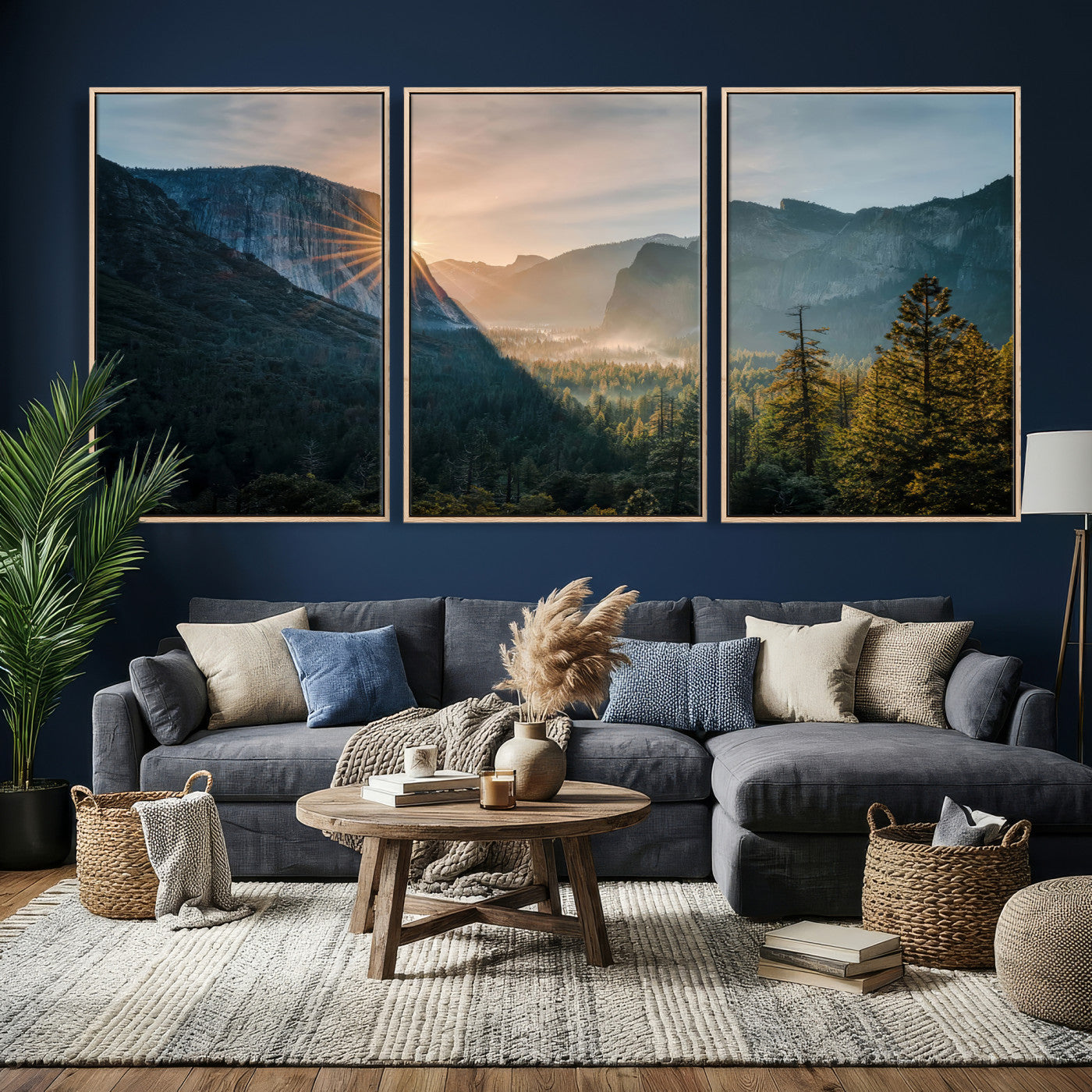 51605481-MGV-CV-36X24 - Yosemite Valley Wall Art – Misty Forest Peaks Canvas Print, Radiant Light, Tranquil Nature Landscape for Living Room or Cabin Decor
