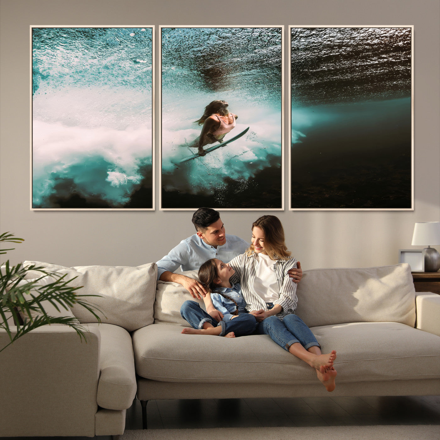 85923512-MGV-CV-40X27-Vibrant Aquatic Motion Wall Art Canvas Print – Framed Underwater Swimming Scene Artwork for Home, Office Decor