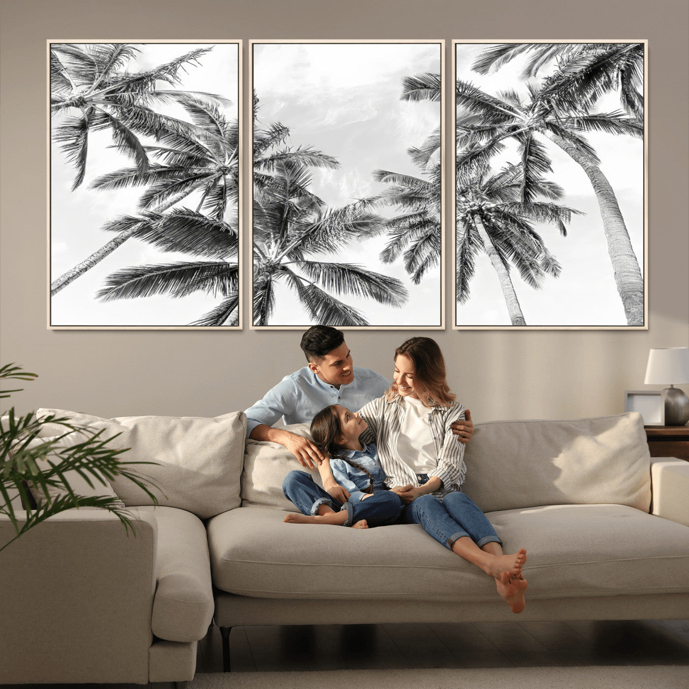 62113786-MGV-CV-36X24-Black and White Palm Wall Art Canvas Print – Monochrome Tropical Beach Minimalist Coastal Artwork for Home, Office