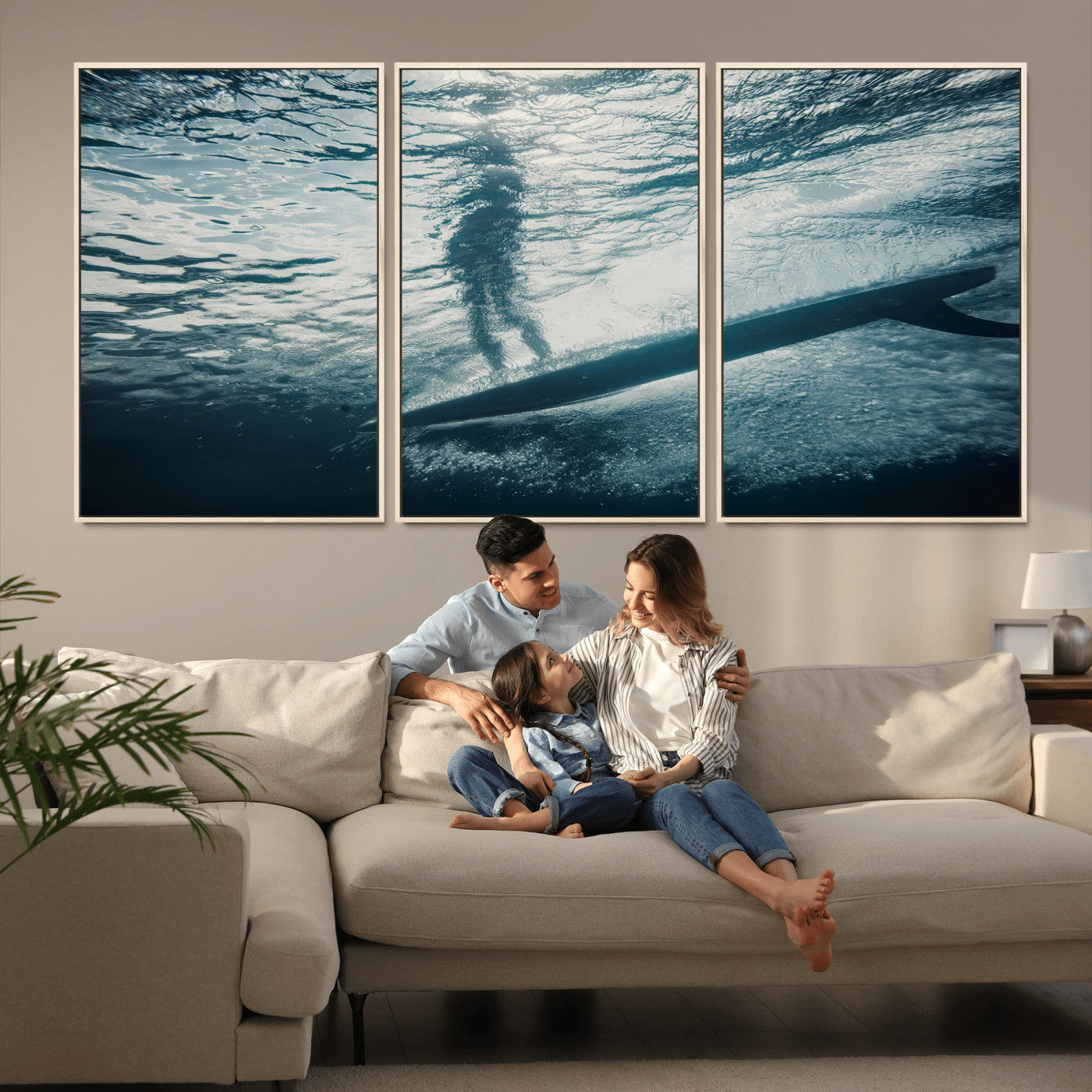 MGV-FC-60X30-3P - Submerged Surf Wall Art Canvas Print, Framed Underwater Perspective Art Picture Print, Ocean Surf Perfect Coastal Adventure Decor Artwork