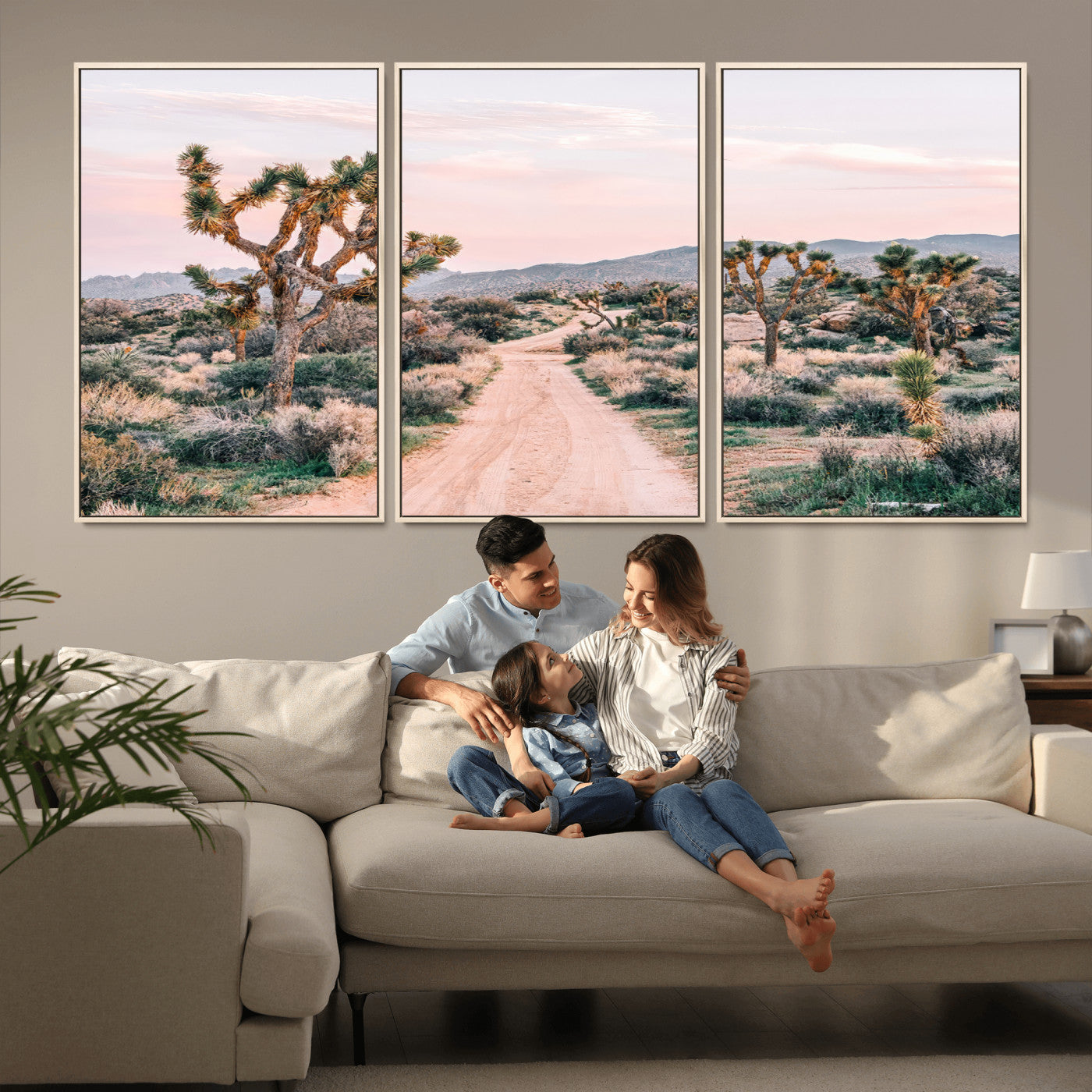MGV-FC-60X30-3P - Desert Trail Wall Art – Canvas Print of Joshua Trees & Sunset Glow, Sandy Path Wilderness, Scenic Nature Escape Decor for Living Room, Office or Bedroom