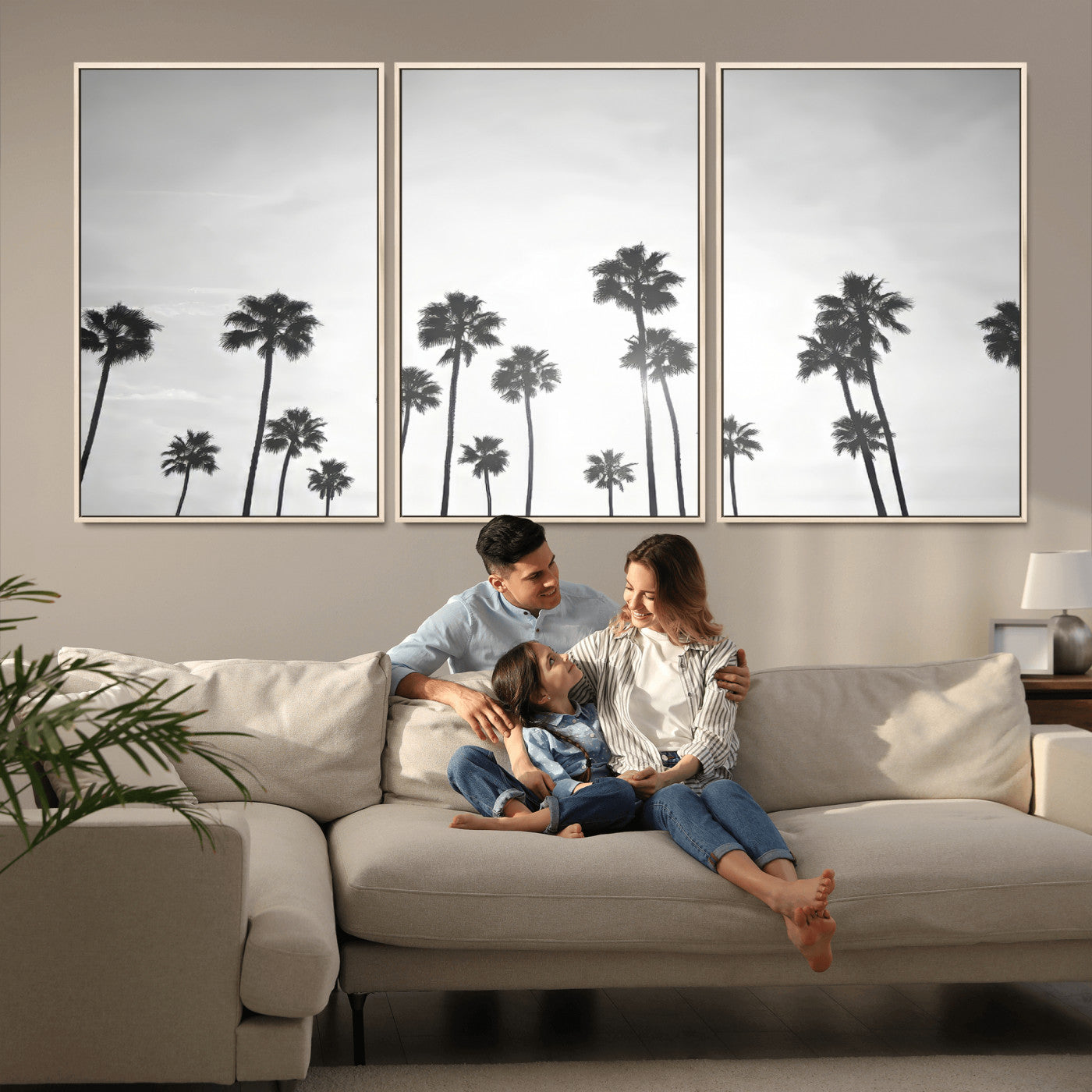 62298277-MGV-CV-36X24-Monochrome Palms Wall Art Canvas Print – Framed Minimalist Silhouetted Trees Artwork for Home, Office, Living Room