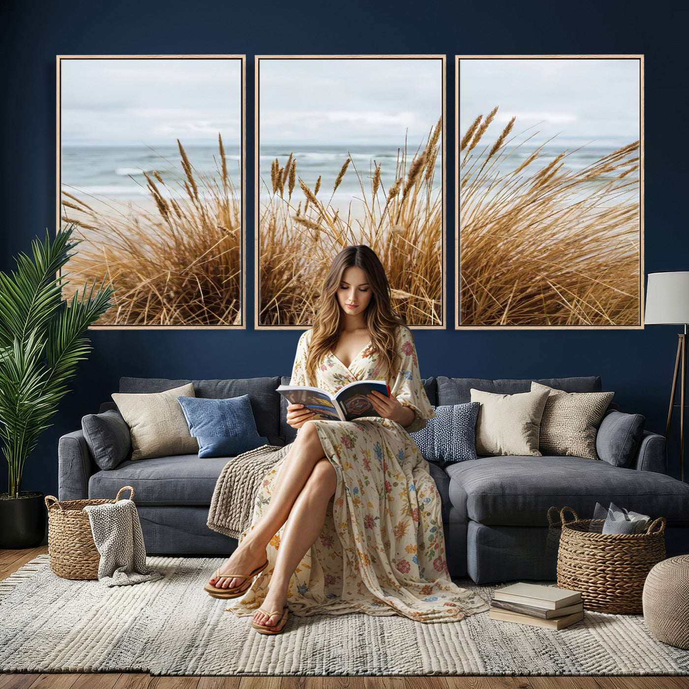 14270839-MGV-CV-36X24 - Beach Grass Wall Art – Canvas Print of Serene Coastal Shore, Peaceful Ocean Vibes, Nature Decor for Guest Room, Office or Living Room