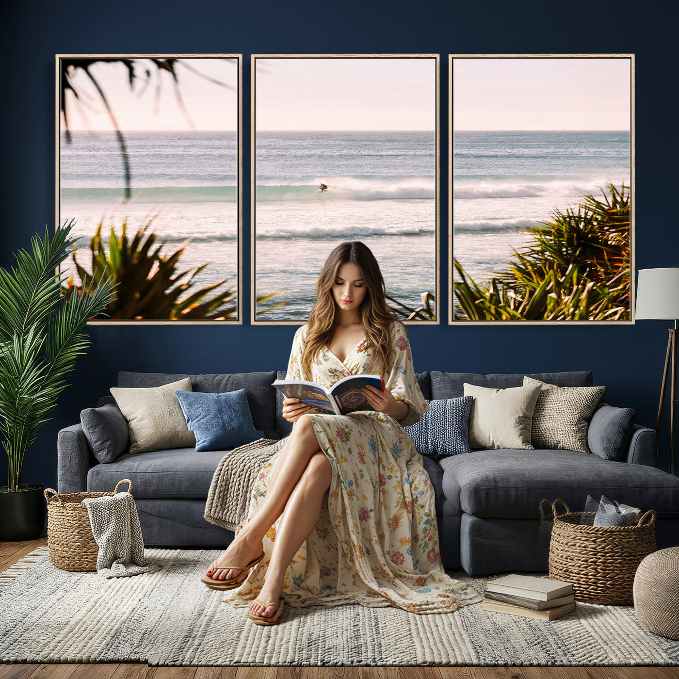 23287092-MGV-CV-36X24 - Ocean Surfer Wall Art Canvas Print | Framed Coastal Surf Art Picture Tropical Beach Artwork for Home Office