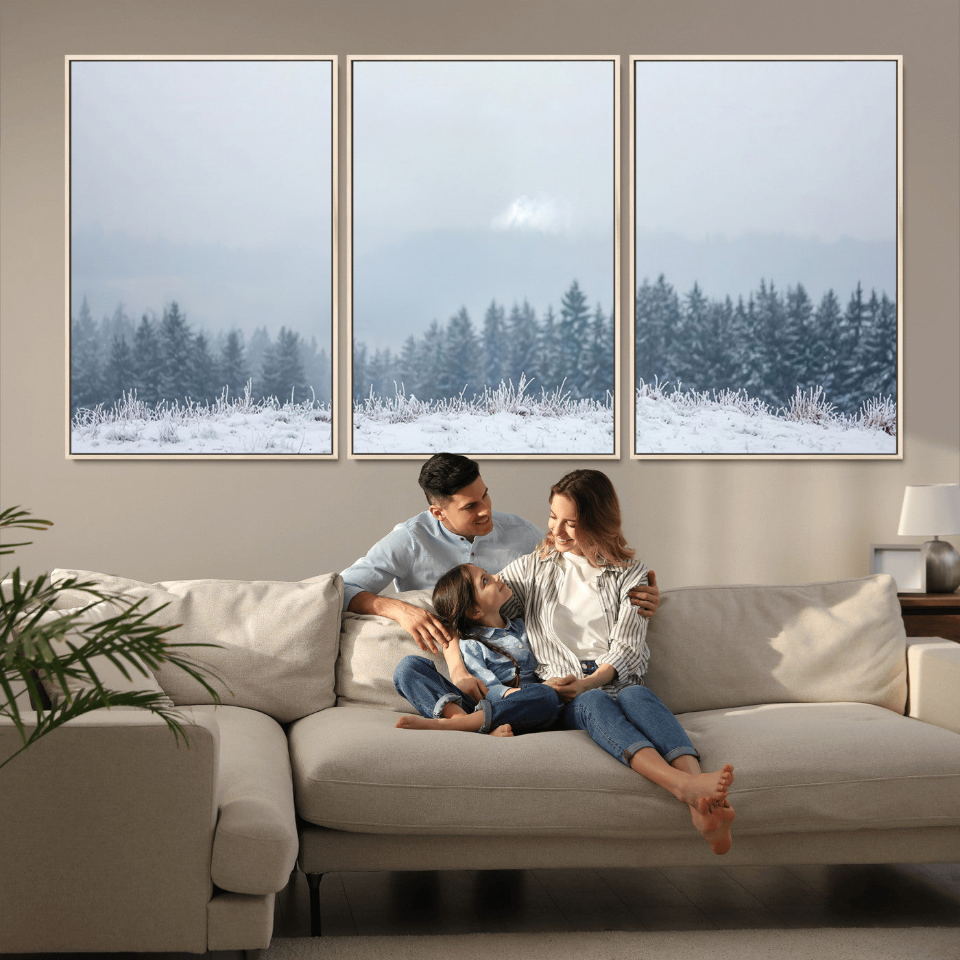 33033082-MGV-CV-36X24-Winter Forest Wall Art Canvas Print – Framed Snowy Landscape Art Picture Misty Tree Scene Artwork for Home Office