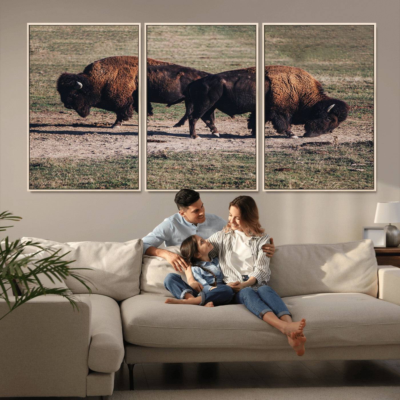 58141885-MGV-CV-36X24-Bison Wall Art Canvas Print – Framed Western Wildlife Modern Ranch Rustic Nature Scene Artwork for Home Office