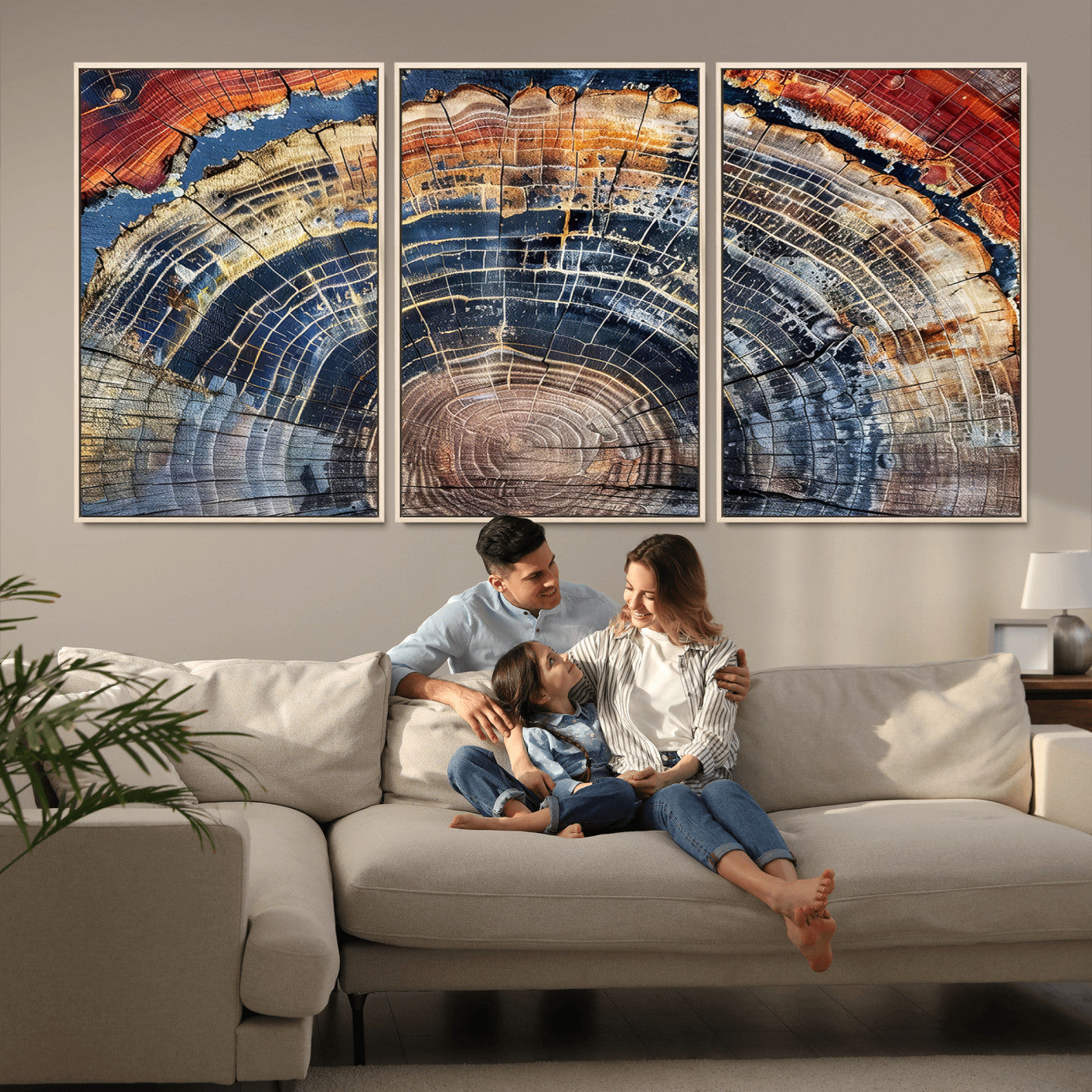 60292921-MGV-CV-36X24-Tree Rings Wall Art Canvas Print – Framed Petrified Wood Modern Rustic Nature Scene Artwork for Home Office