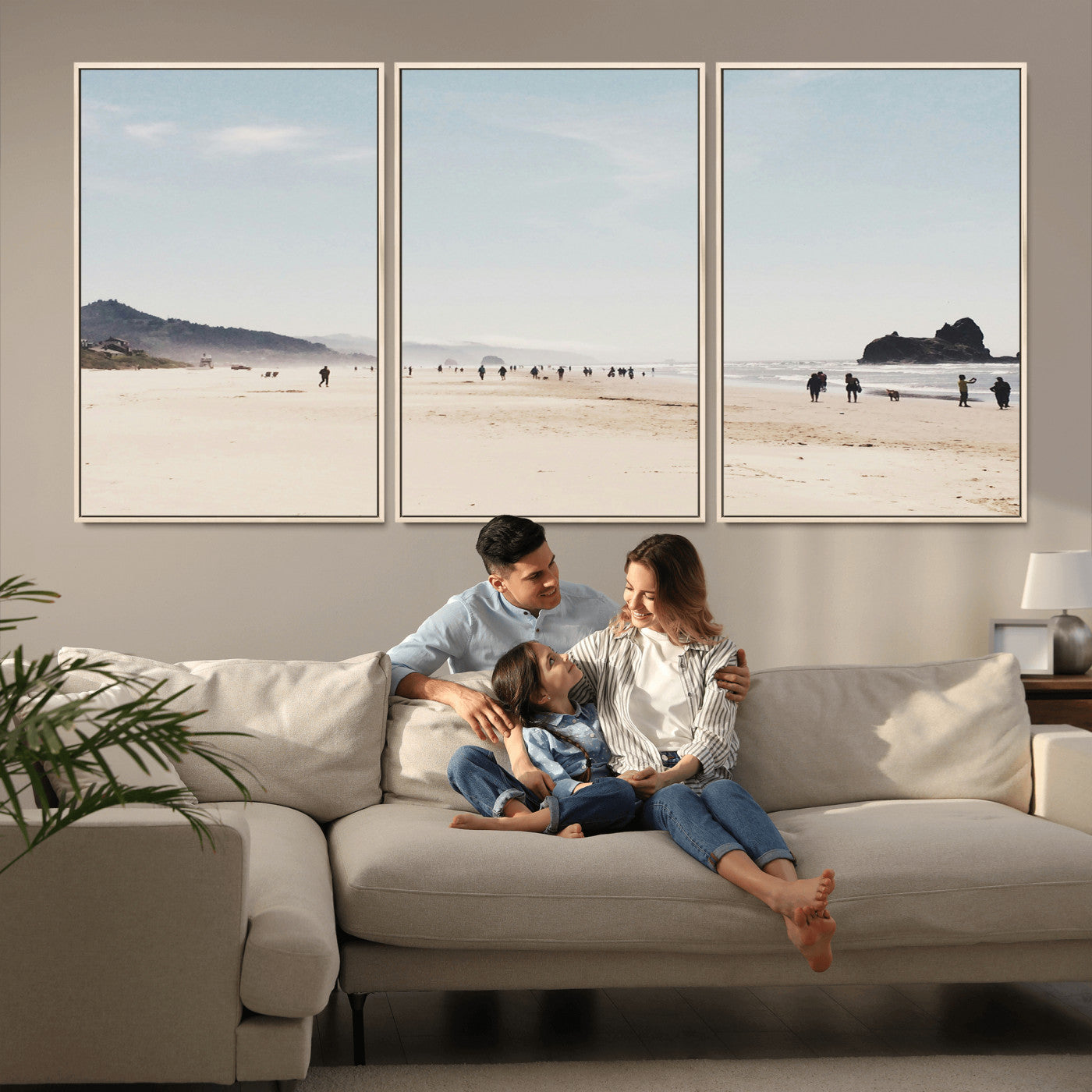 28307820-MGV-FC-60X30-3P_Natural-Minimalist Beach Wall Art Canvas Print – Framed Coastal Serenity Soft Sand Nature Scene Artwork for Home Office