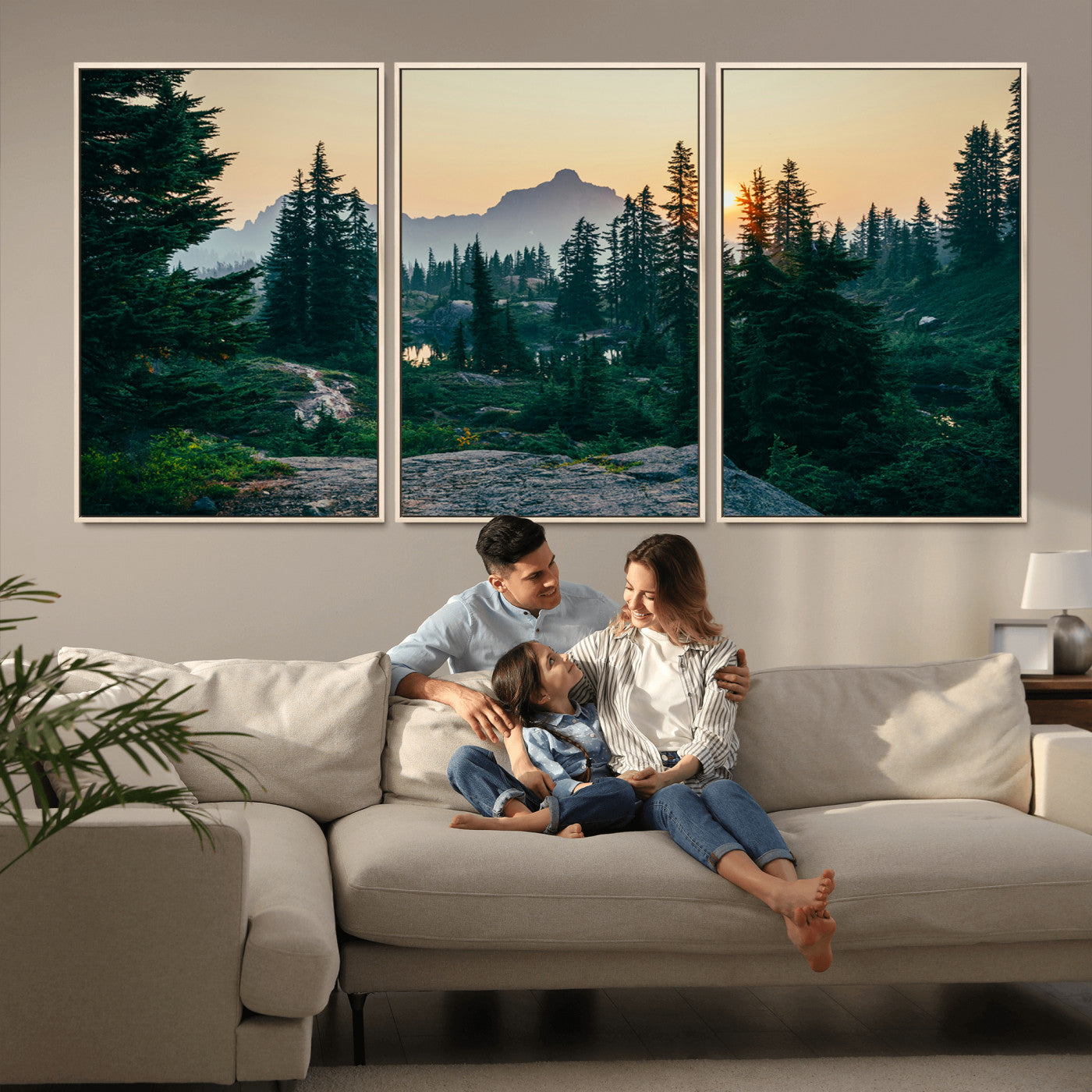 -Mountain Wall Art Canvas Print – Framed Forest Serenity Mountain Nature Scene Artwork for Home Office