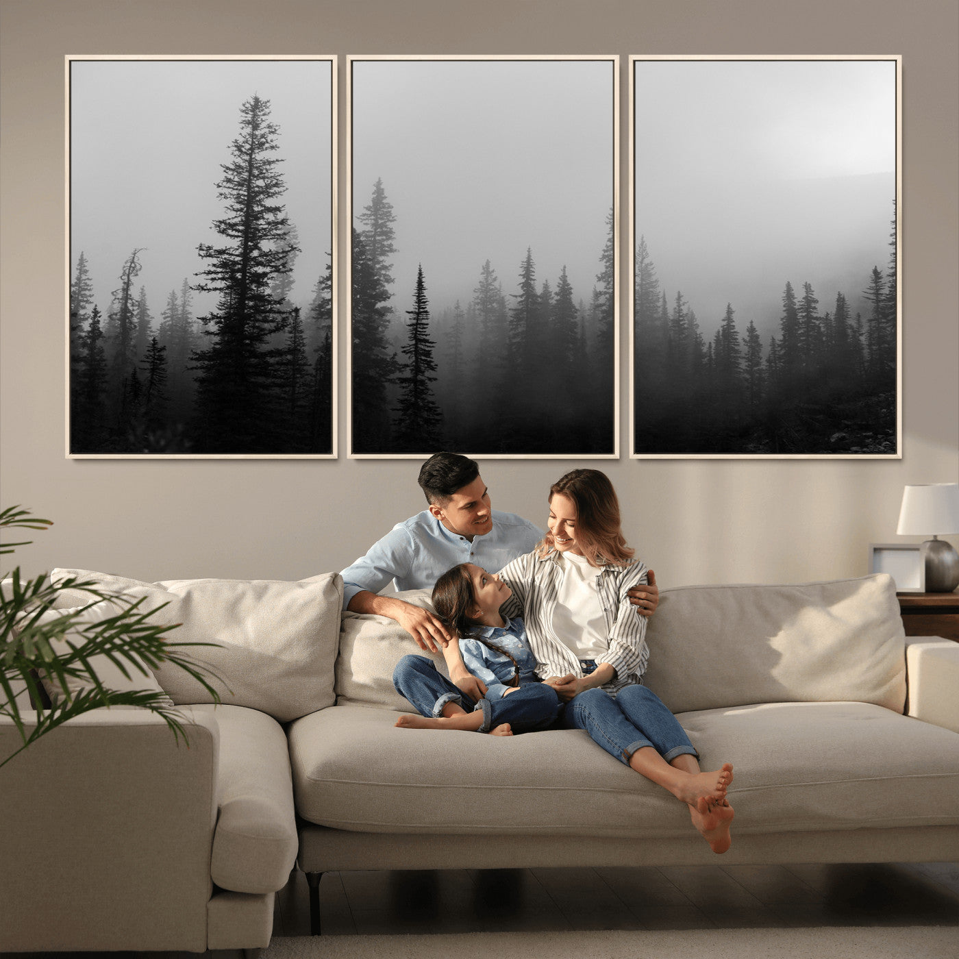 73138900-MGV-CV-36X24-Misty Pines Wall Art Canvas Print – Framed Woodland Minimalist Rustic Nature Scene Photography Artwork for Home Office