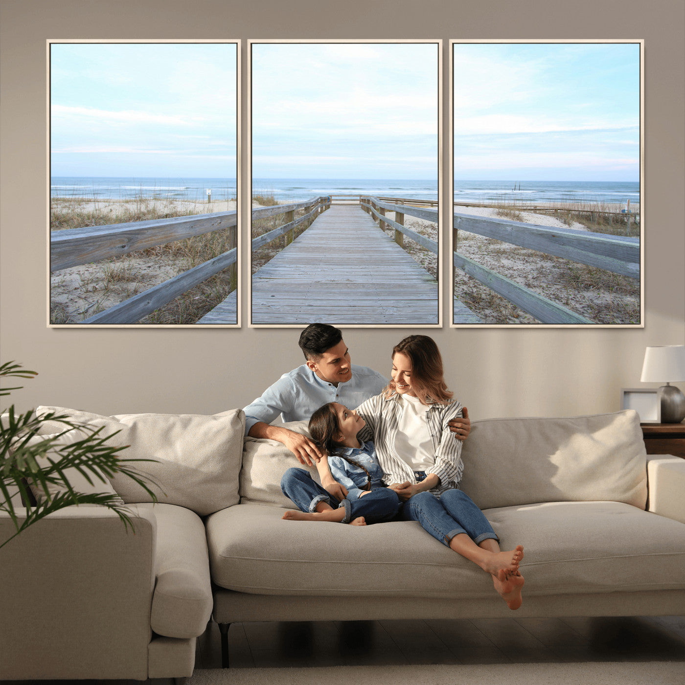 31602988-MGV-CV-36X24-Beach Boardwalk Wall Art Canvas Print – Framed Coastal Serenity Ocean View Nature Scene Artwork for Home Office