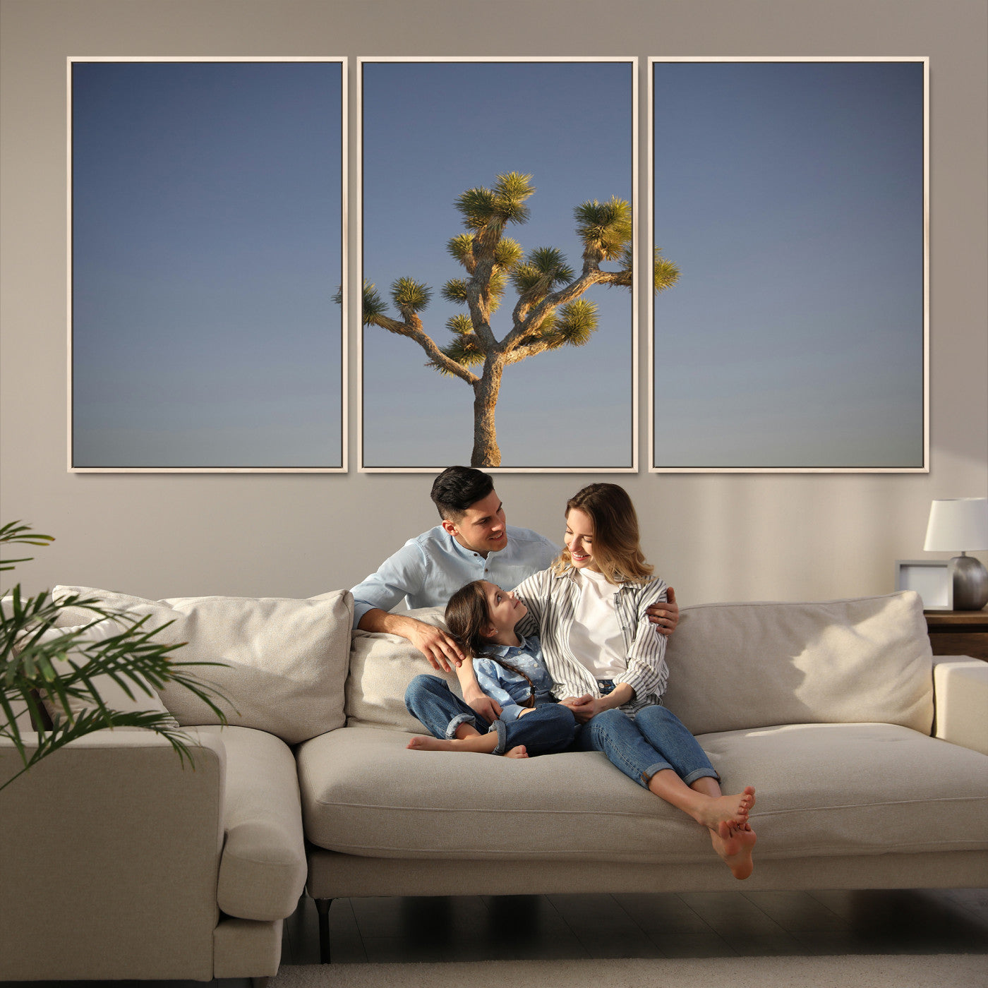 54552043-MGV-FC-60X30-3P-Joshua Tree Wall Art Canvas Print – Framed Southwestern Desert Landscape Scene Natural Rustic Artwork for Home Office