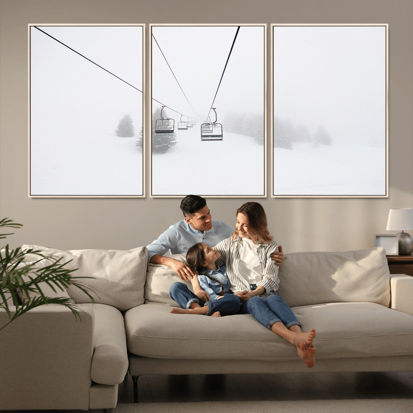-Ski Lift Wall Art Canvas Print – Snowy Alpine Landscape Nordic Adventure Winter Mountains Artwork for Home, Office