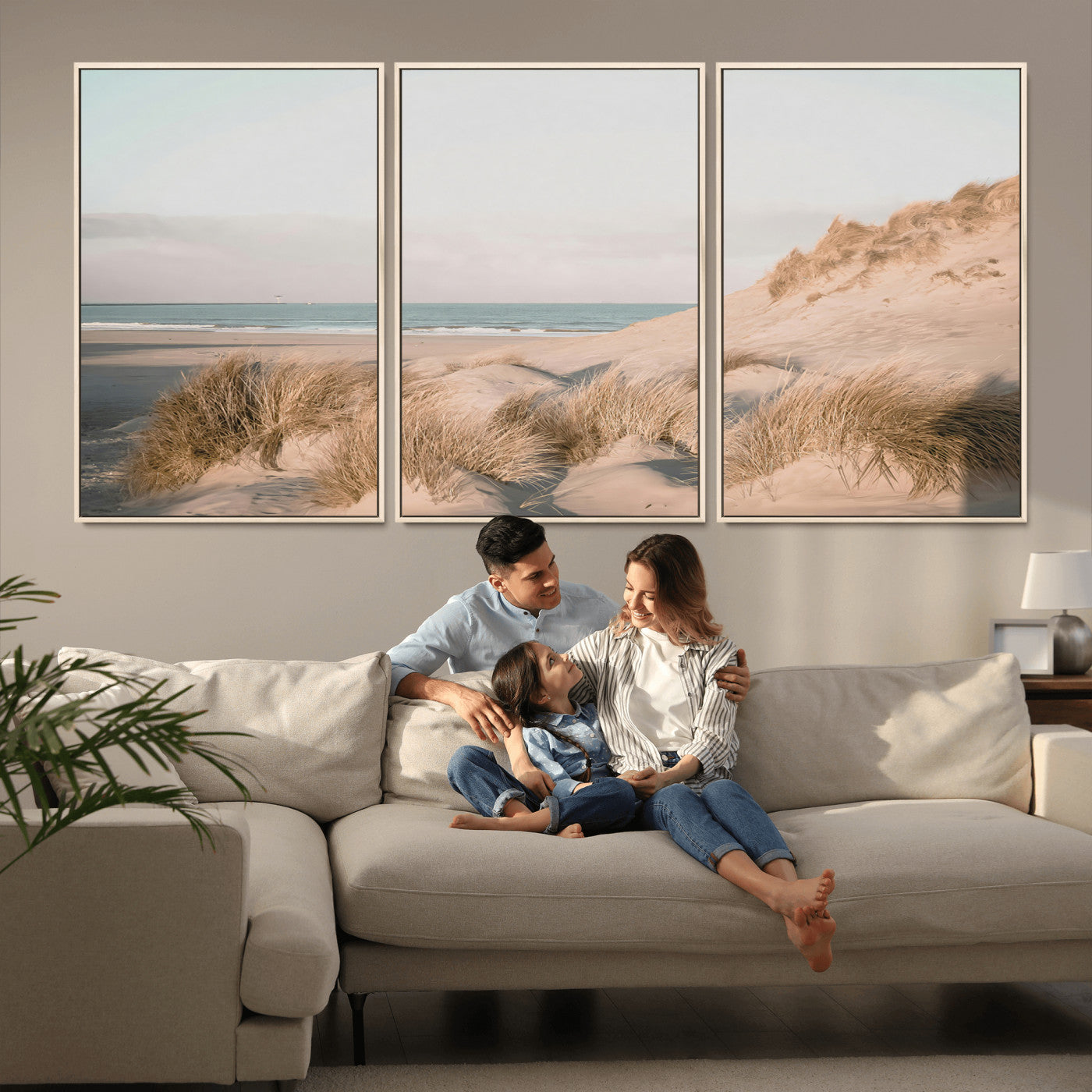 -Beach Landscape Wall Art Canvas Print – Framed Sand Dune Photography Minimalist Seascape Artwork for Home Office