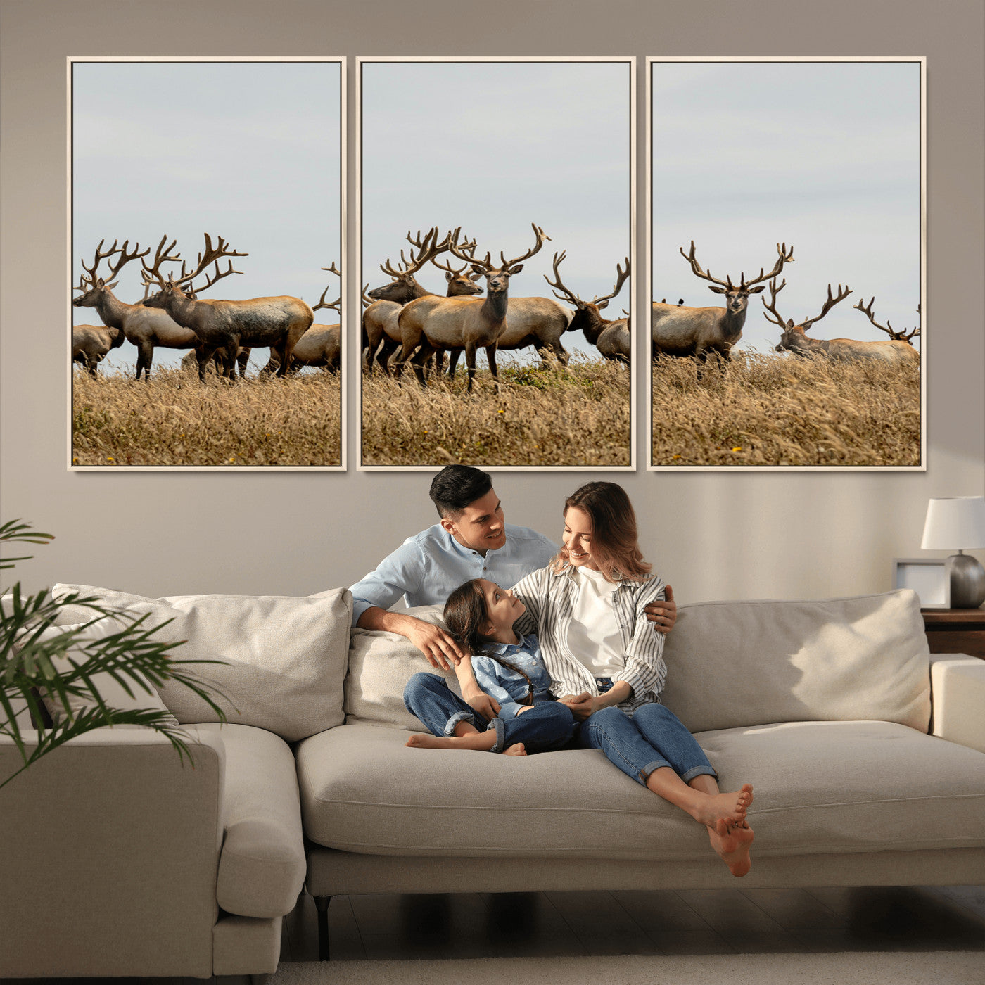 42170220-MGV-CV-36X24-Elk Herd Wall Art Canvas Print – Framed Wildlife Photography Majestic Antlers Nature Scene Artwork for Home Office