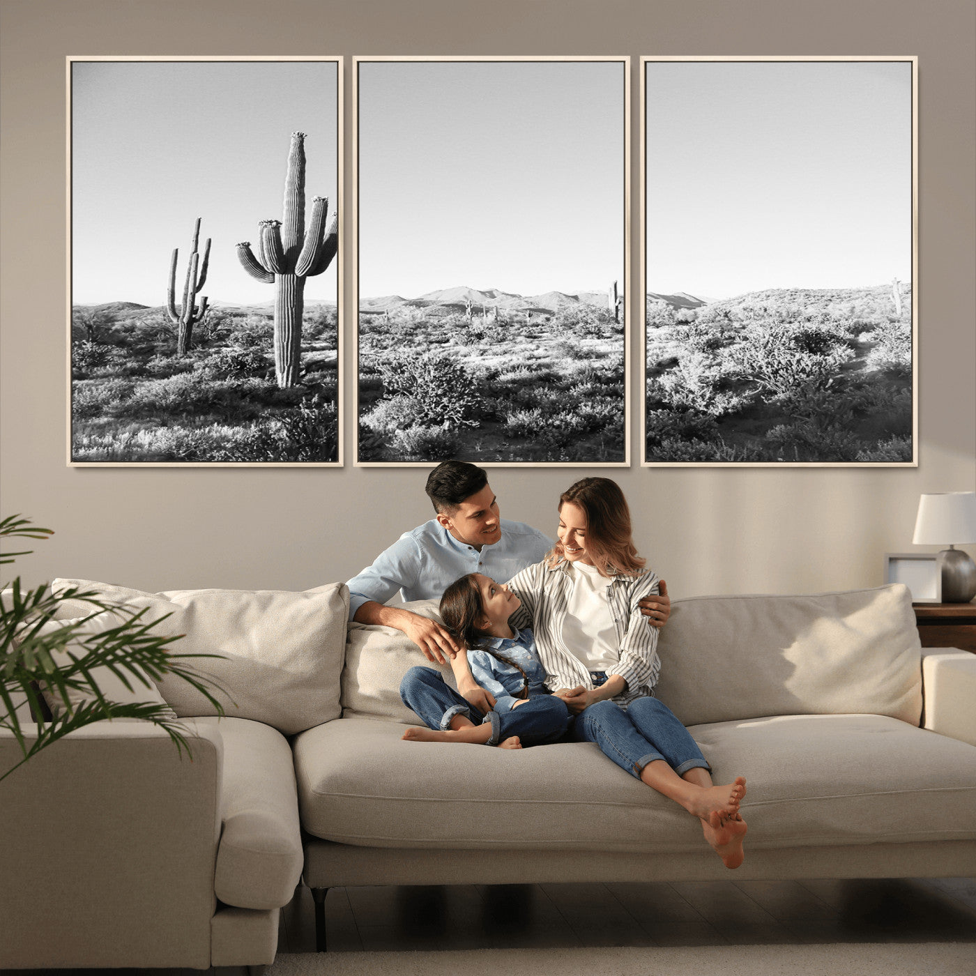 85205054-MGV-CV-36X24-Saguaro Cactus Wall Art Canvas Print – Framed Monochrome Landscape Scenic Arizona Minimalist Western Artwork for Home, Office