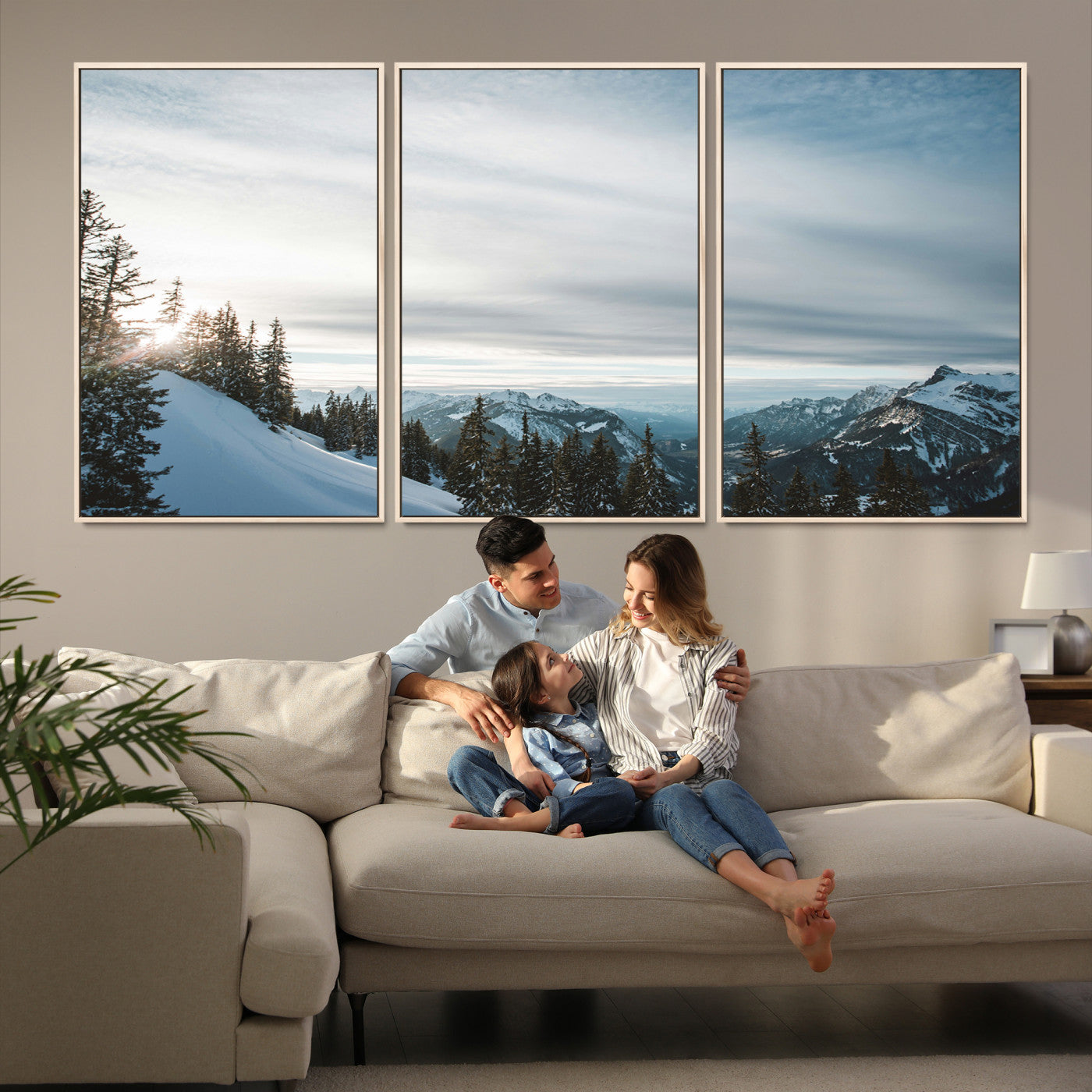 55564749-MGV-FC-60X30-3P-Snowy Mountain Wall Art Canvas Print – Frosty Peaks Alpine Landscape Winter Sky Nature Photography Artwork for Home Office