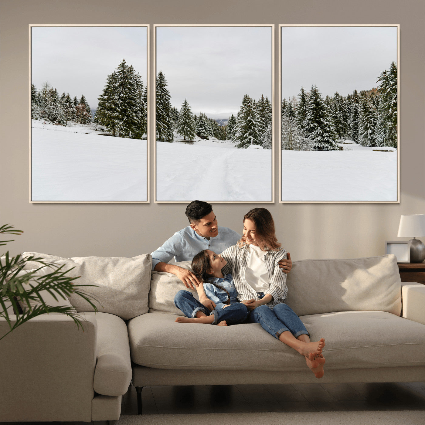 -Frosty Pines Wall Art Canvas Print, Framed Silent Snowfall Art Picture Print, Cozy Cabin Vibes Perfect Nordic Minimalist Decor Artwork