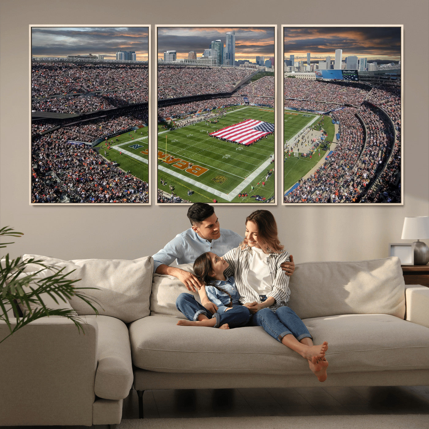 -Chicago Bears Soldiers Field Wall Art Canvas Print – Framed Football Stadium Artwork for Home, Office, Living Room