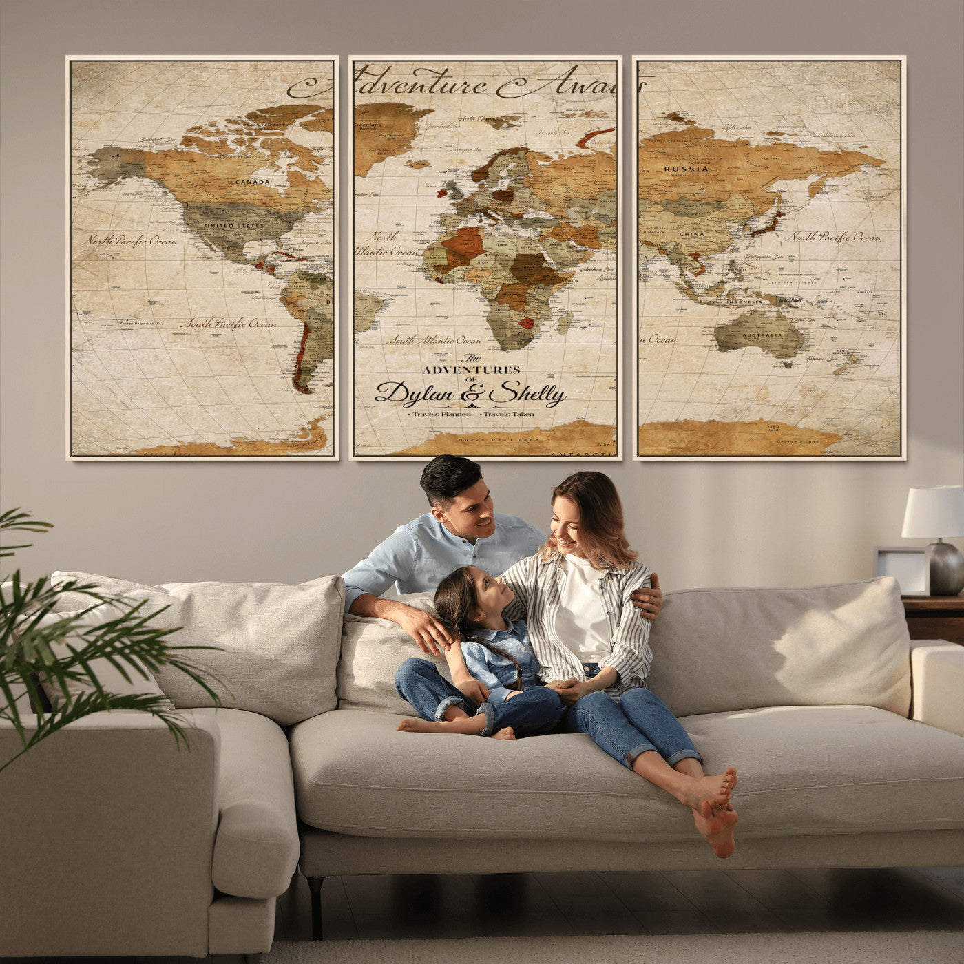 -Personalized Push Pin World Map Canvas Print – Custom Adventure Travel Map, Framed Wall Art Gift for Couples or Family