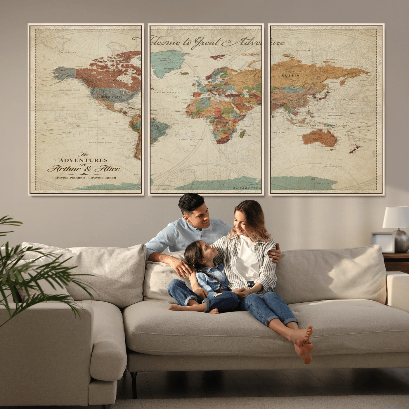 Rehber01-MGV-CV-36X24-Personalized Antique World Map Canvas Print – Custom Push Pin Travel Map Vintage Gift for Couples Explorers for Home, Office