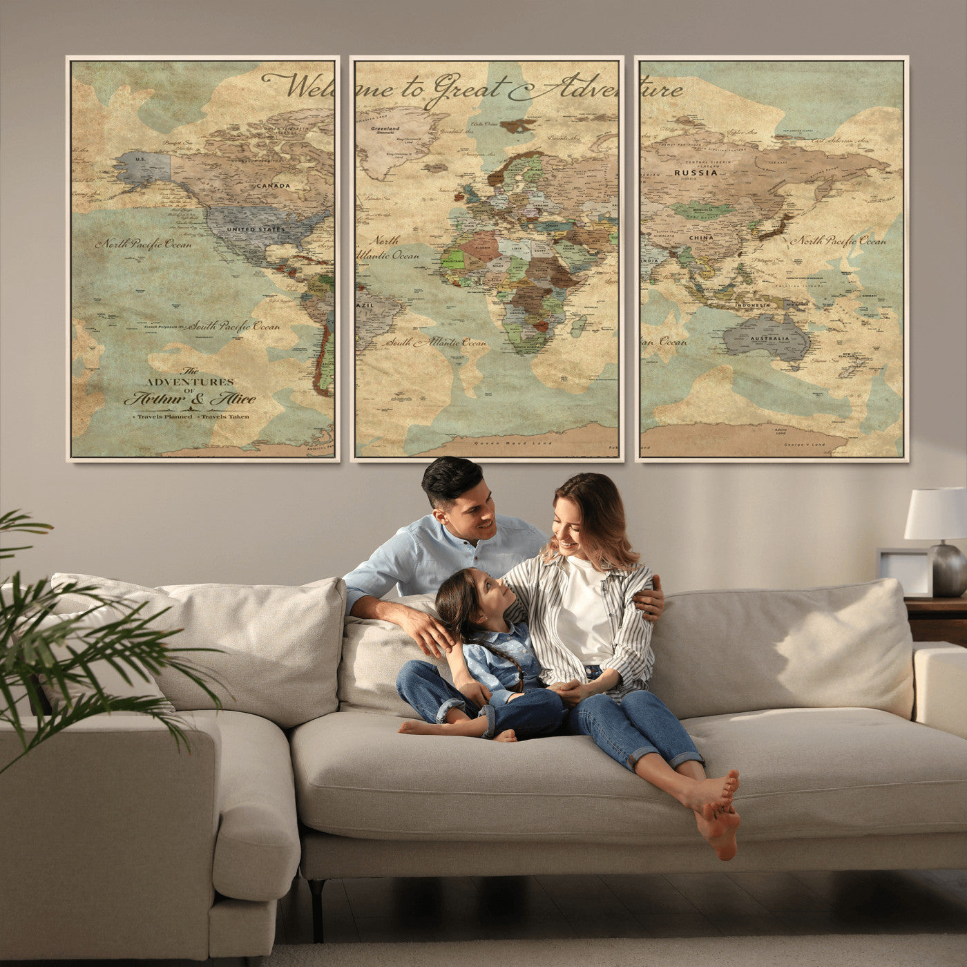 Rehber01-MGV-CV-36X24-Customizable Framed World Map Canvas Print – Personalized Push Pin Travel Map Gift for Couples Explorers for Home, Office