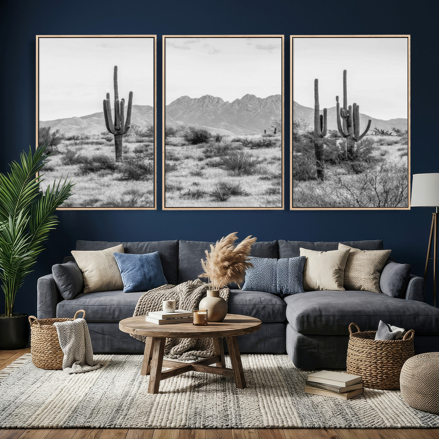 97436PHN-MGV-CV-36X24 - Black White Arizona Desert Canvas Wall Art Cactus Farmhouse Wall Art
