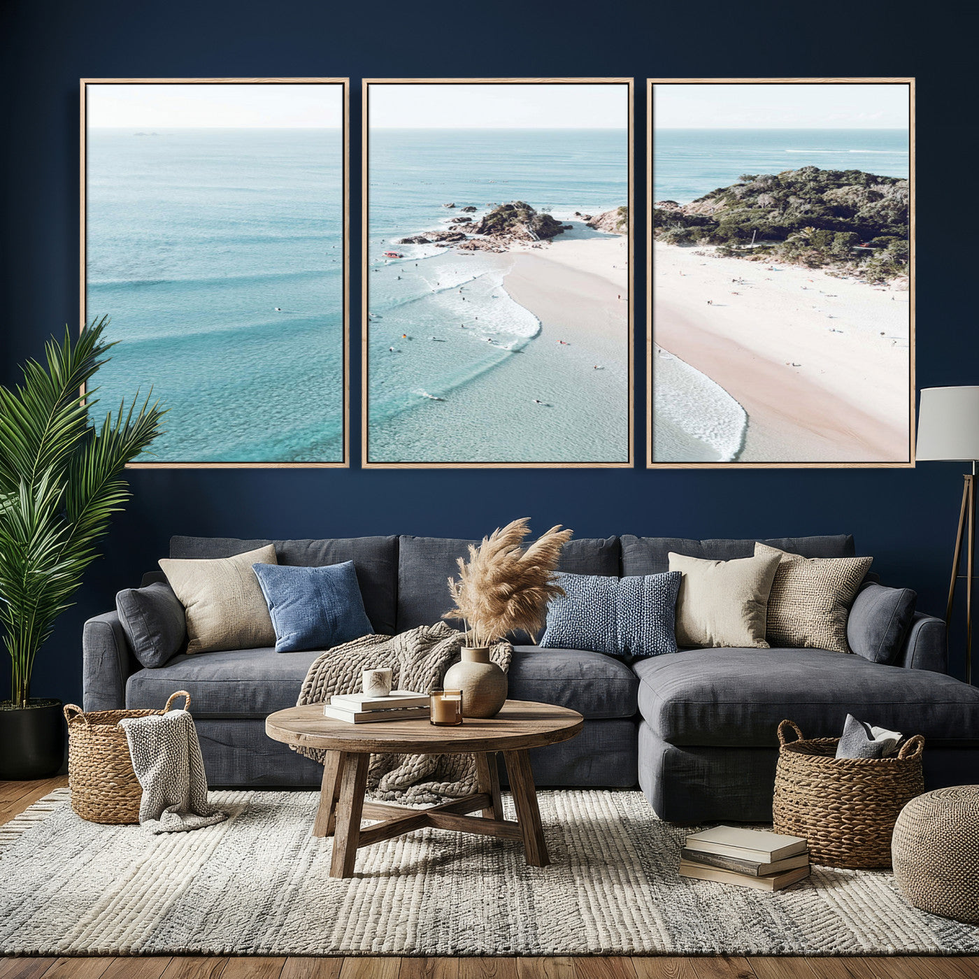 79395467-MGV-CV-36X24 - Aerial Beach Wall Art Canvas Print, Coastal Ocean Waves and Surfers Scenic Seaside Artwork for Home, Office Decor