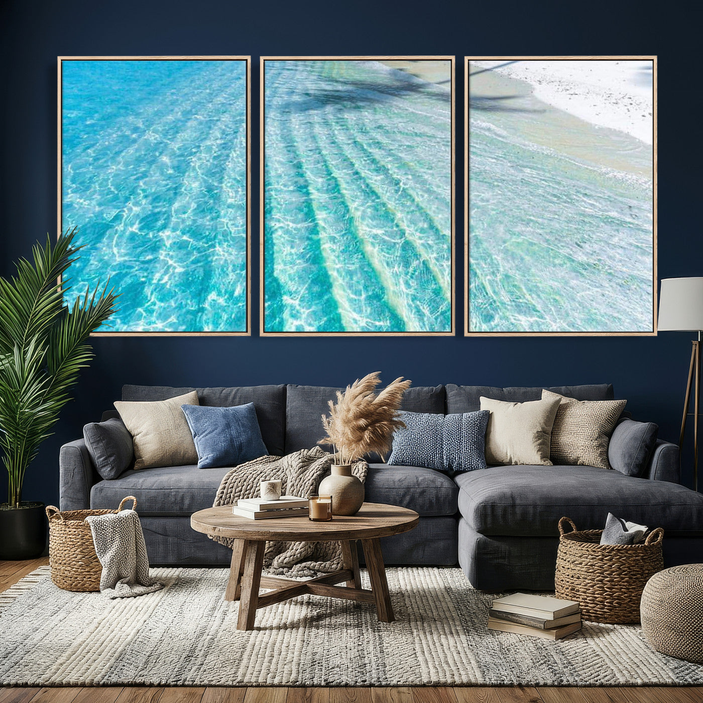 46233906-MGV-CV-36X24 - Serene Clear Blue Ocean Water Canvas Wall Art – Soft White Sand Shore Coastal Print for Home Decor, Relaxation, and Tranquil Vibes