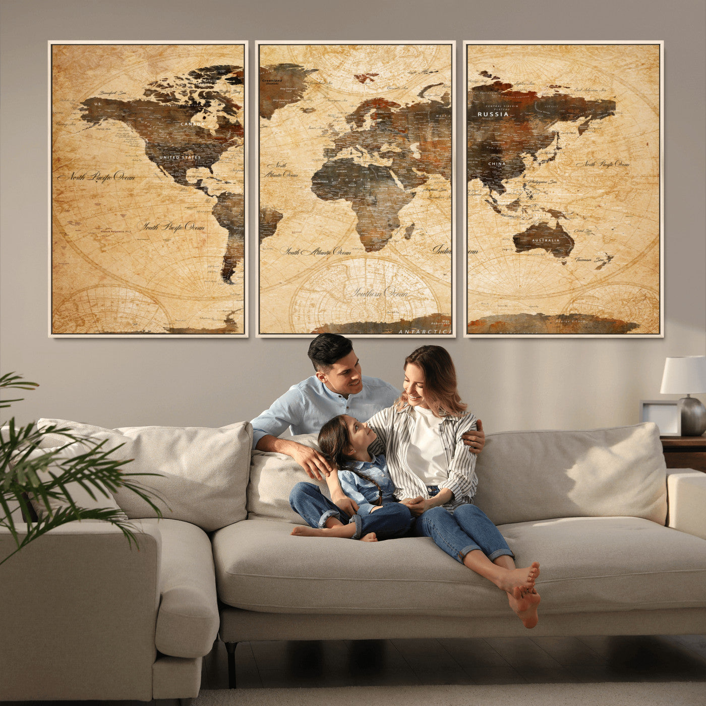 14542905-MGV-FC-60X30-3P - Push Pin World Map Canvas Print – Travel Tracker Wall Art for Couples, Perfect Anniversary Gift for Home or Office Decor