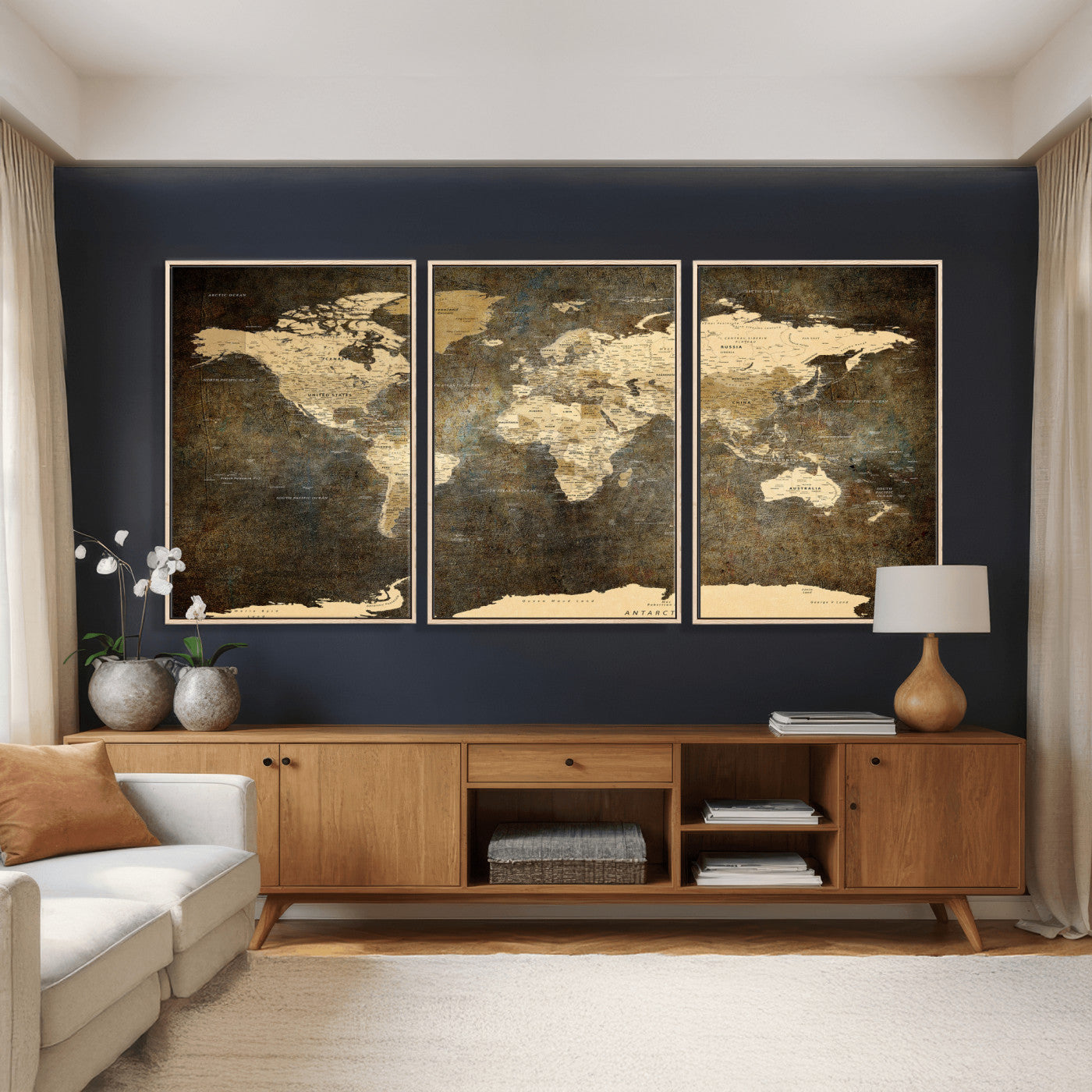 89742472-MGV-CV-36X24 - World Map Wall Art Canvas Print, Modern Decorative Framed Map Artwork Prints for Living Room, Office, Bedroom Wall Decor