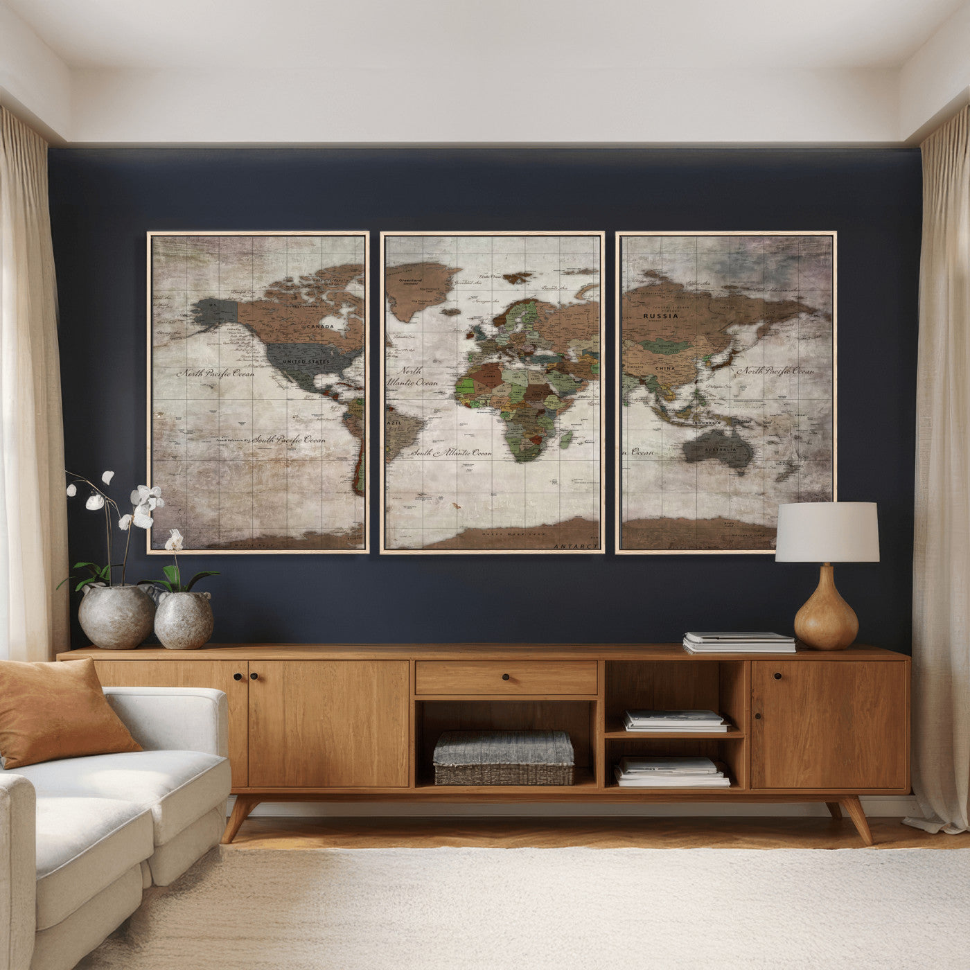 65393892-MGV-CV-36X24 - World Map Wall Art Canvas Print, Modern Decorative Framed Map Artwork Prints for Living Room, Office, Bedroom Wall Decor