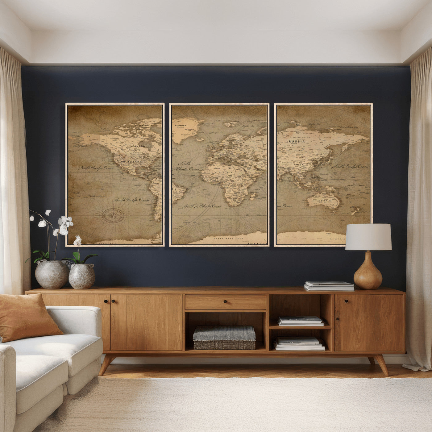 49946617-MGV-CV-36X24 - World Map Wall Art Canvas Print, Modern Decorative Framed Map Artwork Prints for Living Room, Office, Bedroom Wall Decor