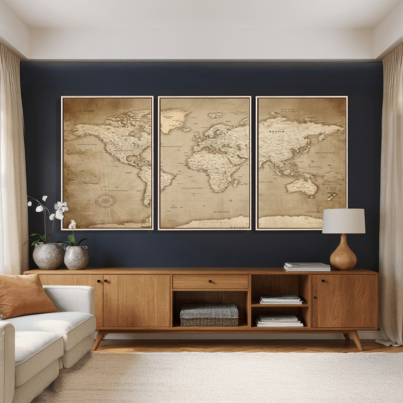 34795134-MGV-CV-36X24 - World Map Wall Art Canvas Print, Modern Decorative Framed Map Artwork Prints for Living Room, Office, Bedroom Wall Decor