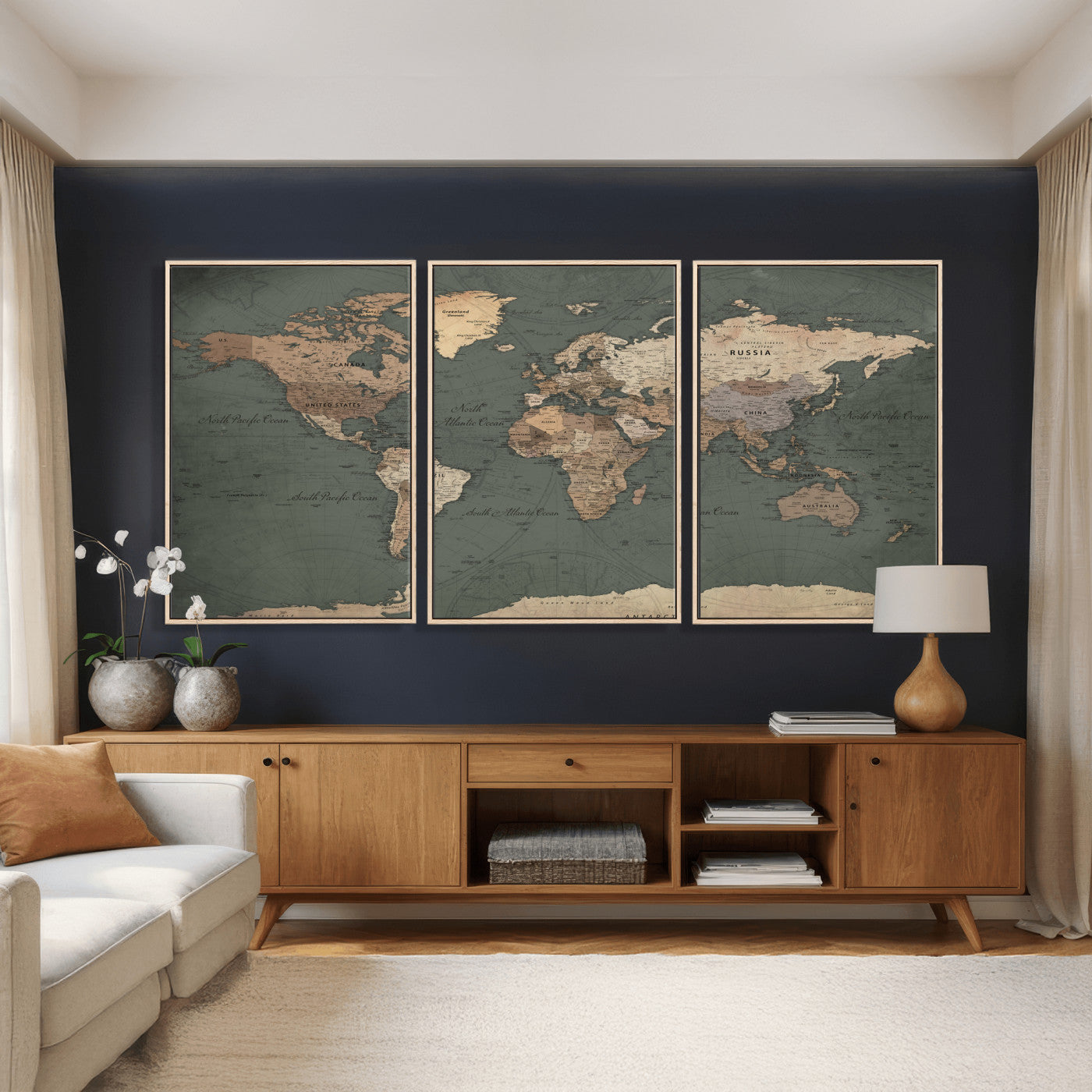 84619399-MGV-CV-36X24 - World Map Wall Art Canvas Print, Modern Decorative Framed Map Artwork Prints for Living Room, Office, Bedroom Wall Decor