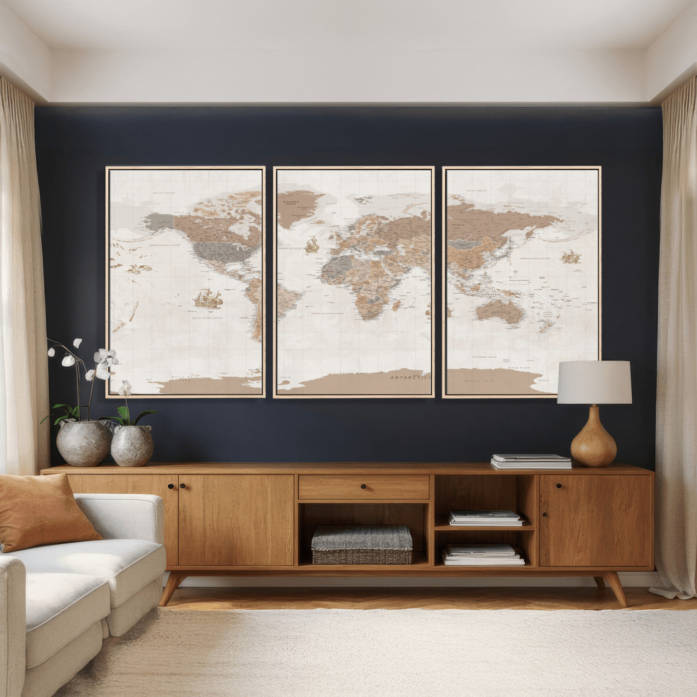 85057279-MGV-CV-36X24 - World Map Wall Art Canvas Print, Modern Decorative Framed Map Artwork Prints for Living Room, Office, Bedroom Wall Decor