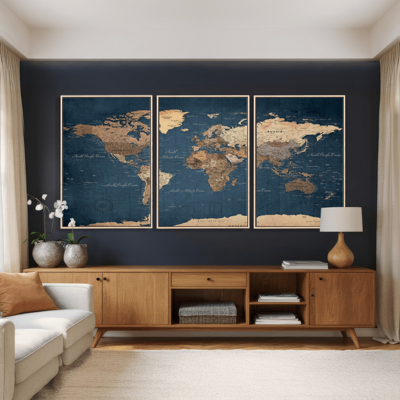 69886352-MGV-CV-36X24 - World Map Wall Art Canvas Print, Modern Decorative Framed Map Artwork Prints for Living Room, Office, Bedroom Wall Decor