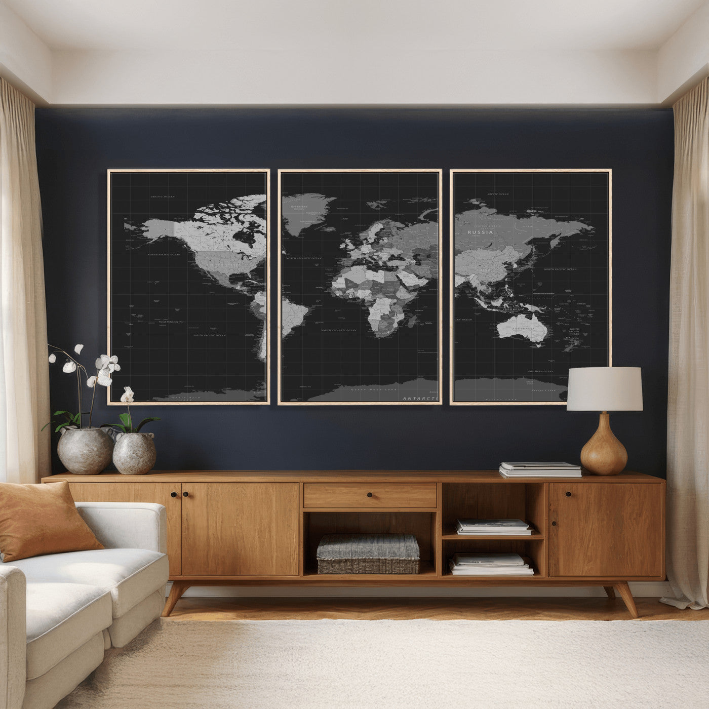 46160121-MGV-CV-36X24 - World Map Wall Art Canvas Print, Modern Decorative Framed Map Artwork Prints for Living Room, Office, Bedroom Wall Decor