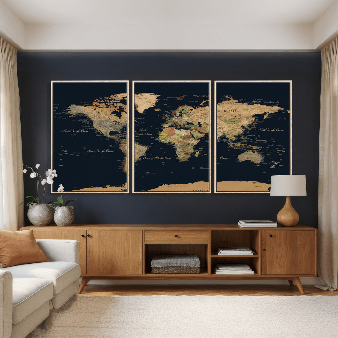94449133-MGV-CV-36X24 - World Map Wall Art Canvas Print, Modern Decorative Framed Map Artwork Prints for Living Room, Office, Bedroom Wall Decor