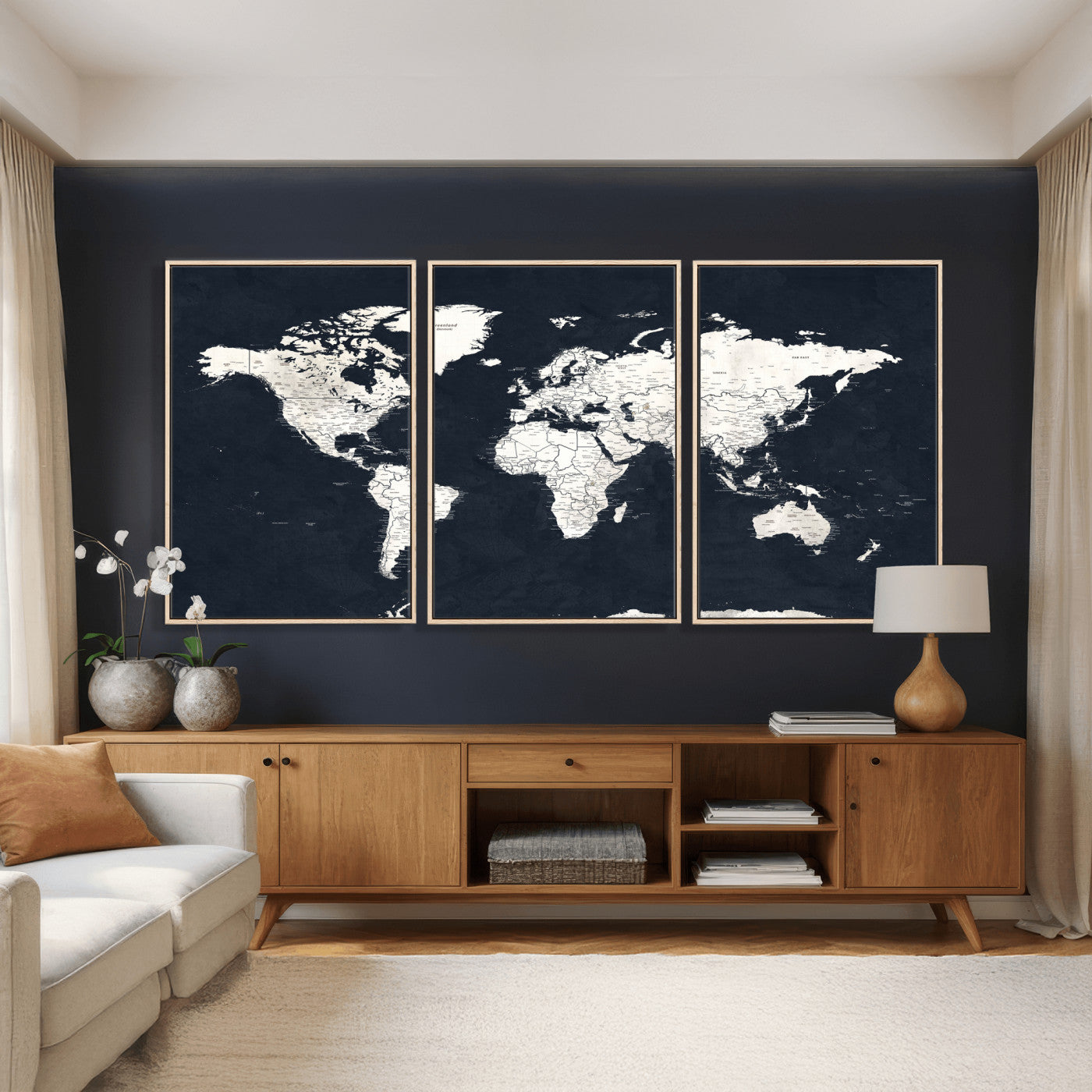 11963807-MGV-CV-36X24 - World Map Wall Art Canvas Print, Modern Decorative Framed Map Artwork Prints for Living Room, Office, Bedroom Wall Decor