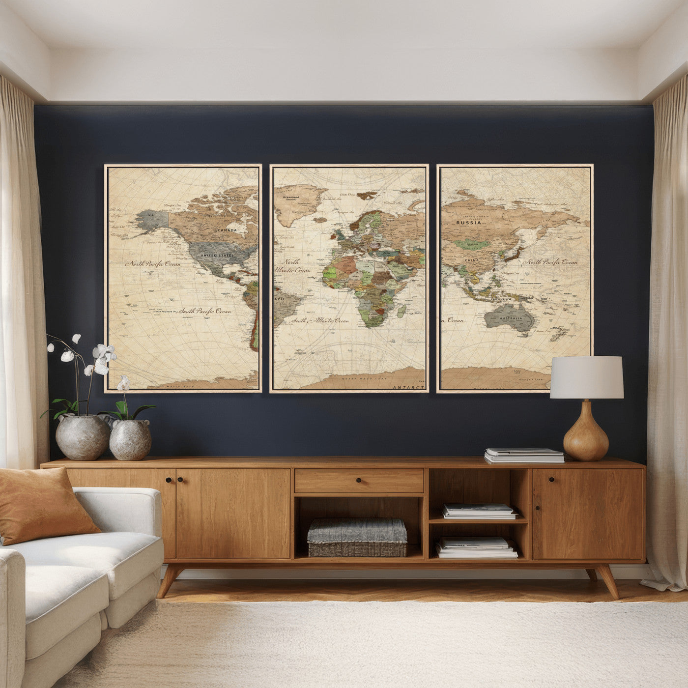 16856902-MGV-CV-36X24 - World Map Wall Art Canvas Print, Modern Decorative Framed Map Artwork Prints for Living Room, Office, Bedroom Wall Decor