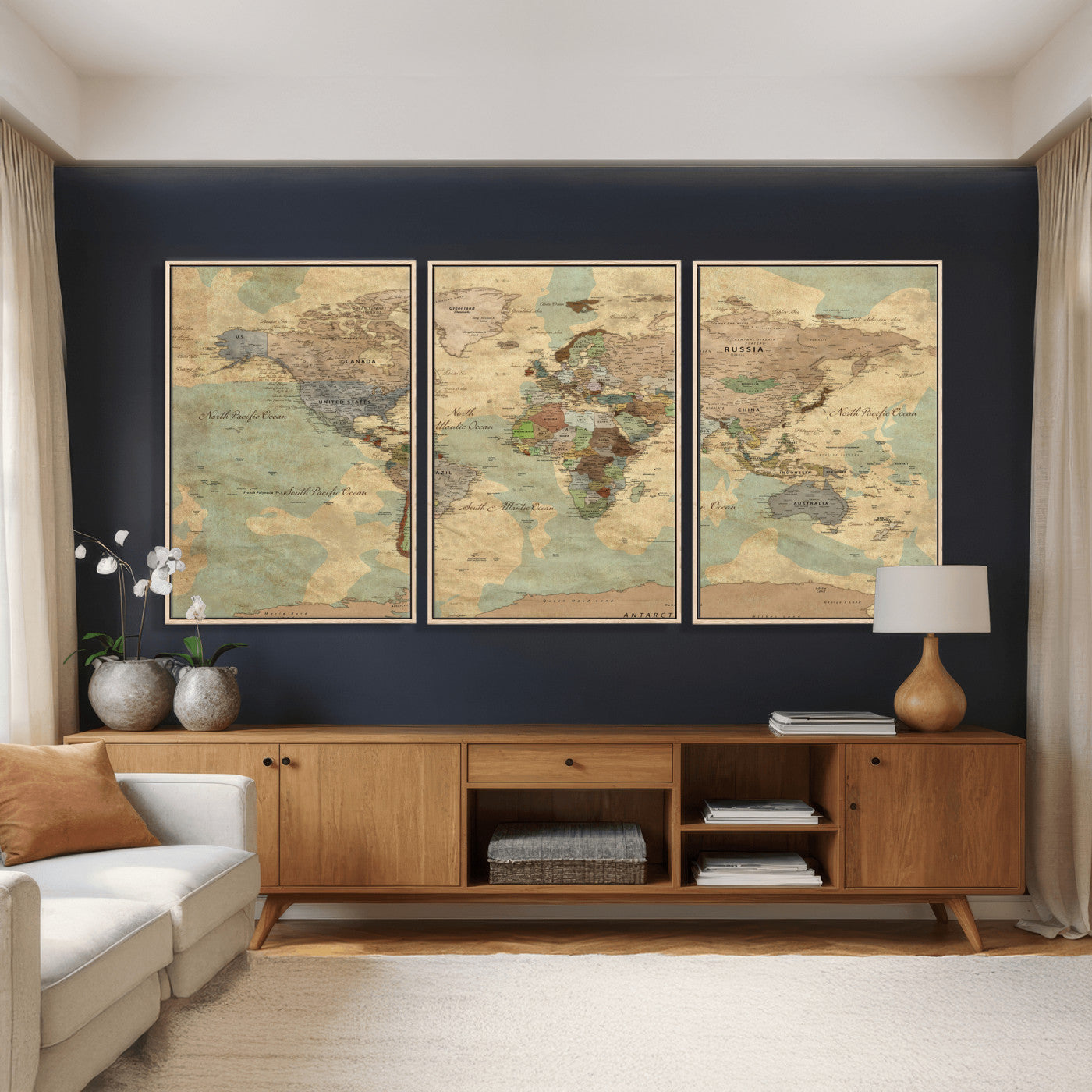 72396478-MGV-CV-36X24 - World Map Wall Art Canvas Print, Modern Decorative Framed Map Artwork Prints for Living Room, Office, Bedroom Wall Decor