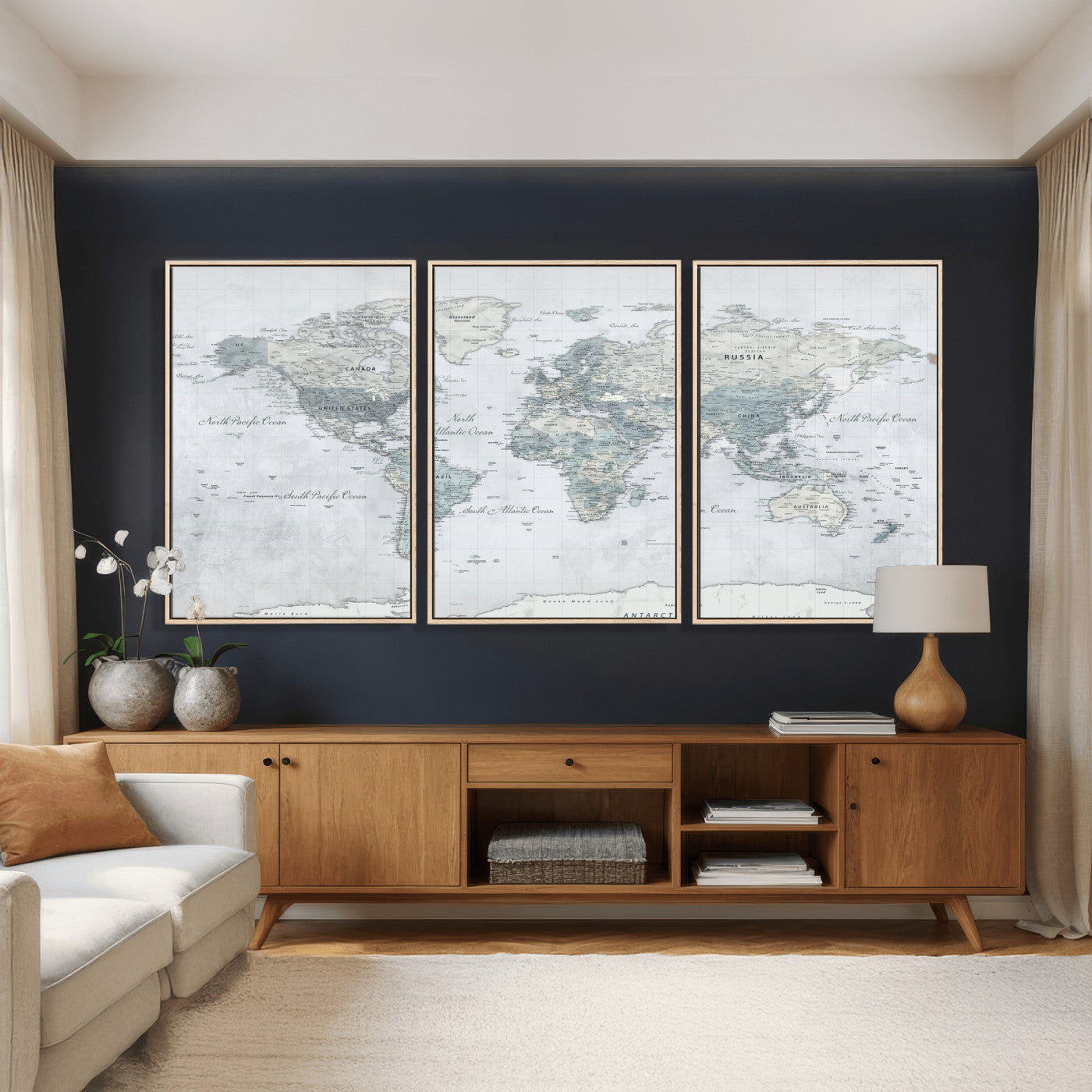 71091917-MGV-CV-36X24 - World Map Wall Art Canvas Print, Modern Decorative Framed Map Artwork Prints for Living Room, Office, Bedroom Wall Decor