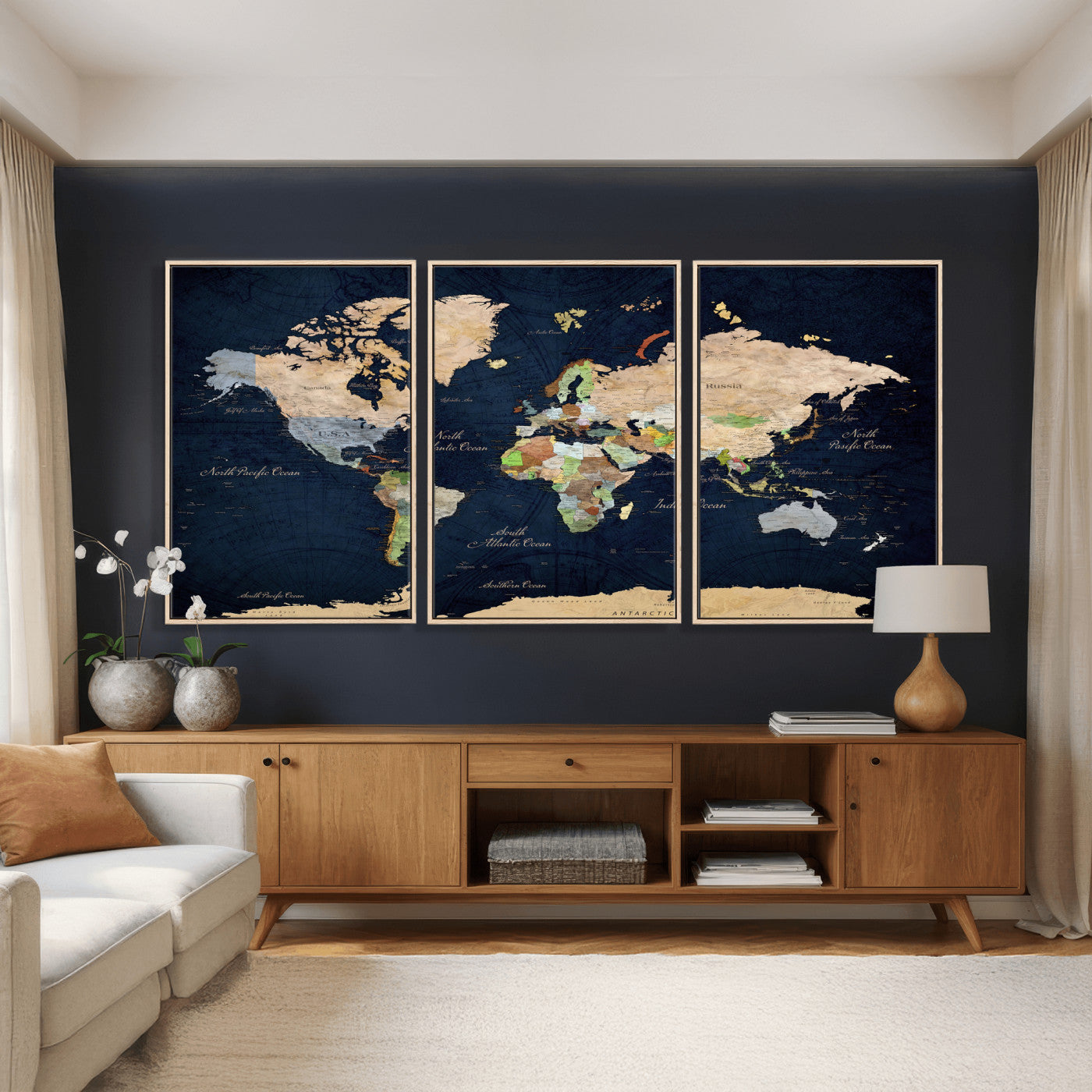 76603563-MGV-CV-36X24 - World Map Wall Art Canvas Print, Modern Decorative Framed Map Artwork Prints for Living Room, Office, Bedroom Wall Decor