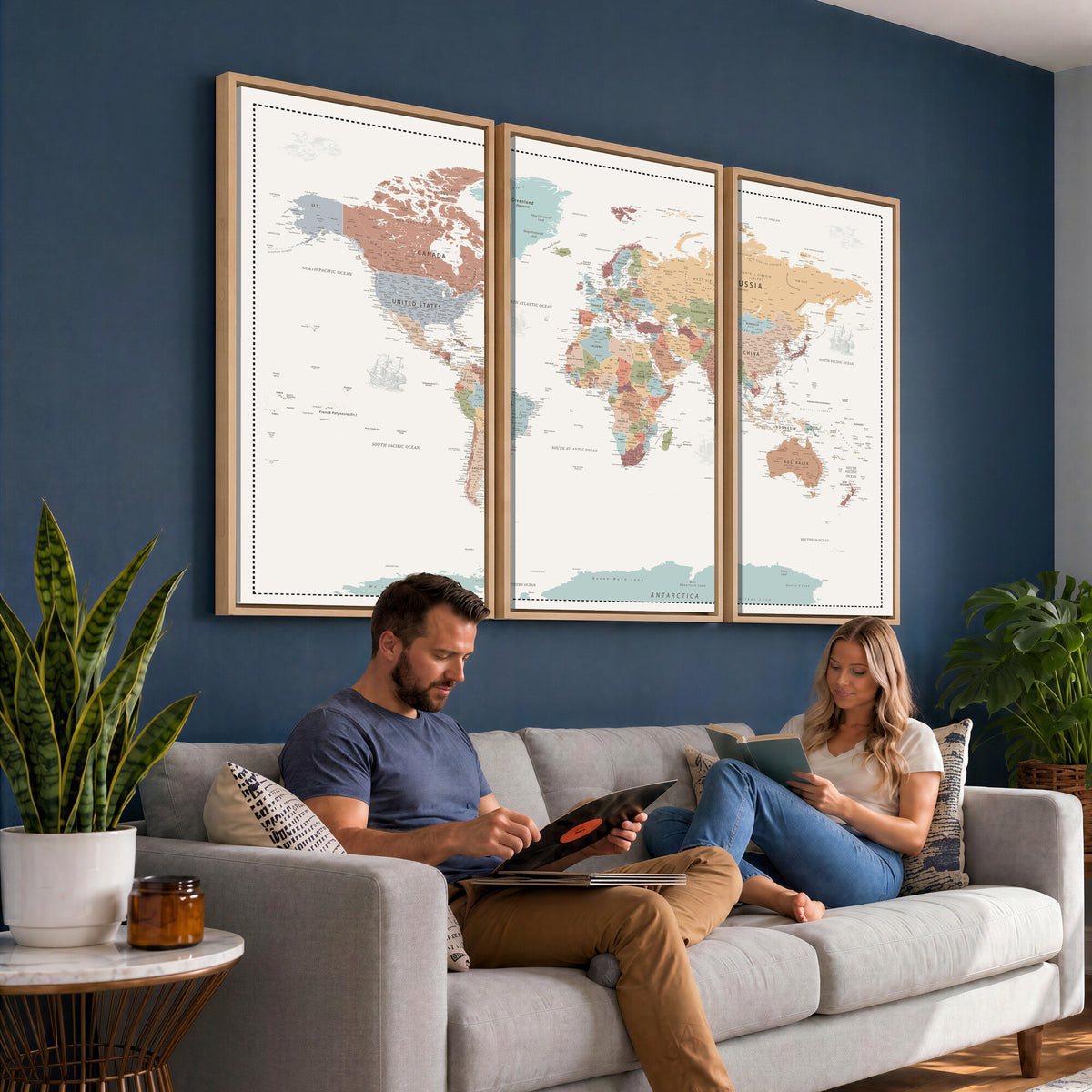 63447567-MGV-CV-36X24 - Pastel Colors World Map Wall Art Canvas Print