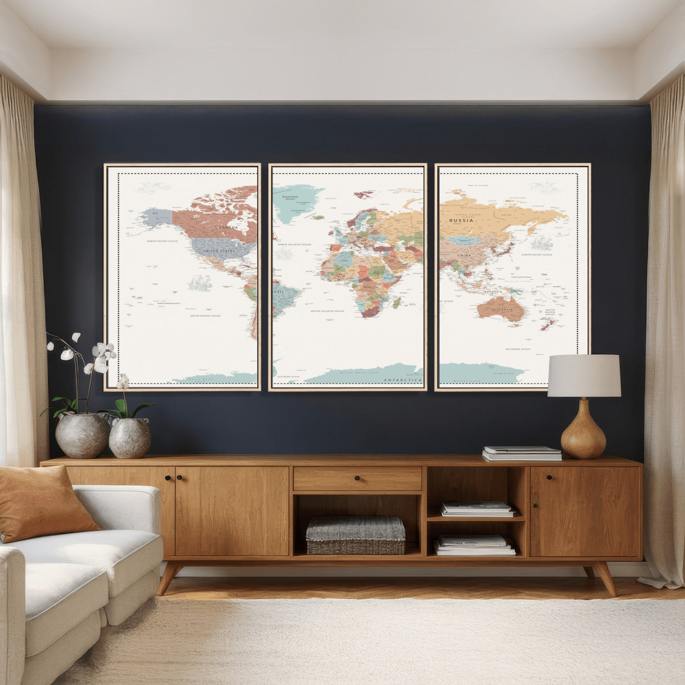 63447567-MGV-CV-36X24 - World Map Wall Art Canvas Print, Modern Decorative Framed Map Artwork Prints for Living Room, Office, Bedroom Wall Decor